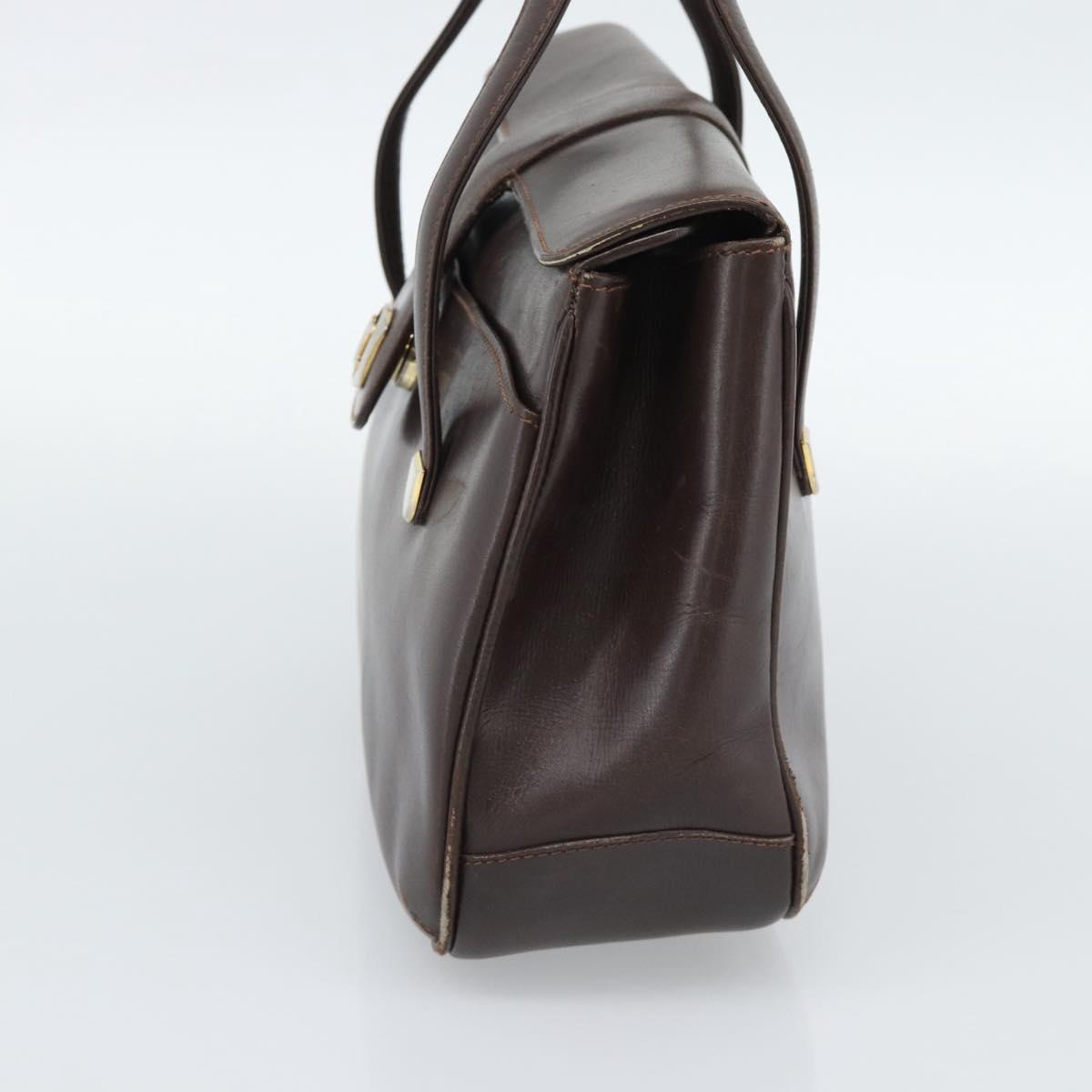 CELINE Hand Bag Leather Brown Gold Auth 188288
