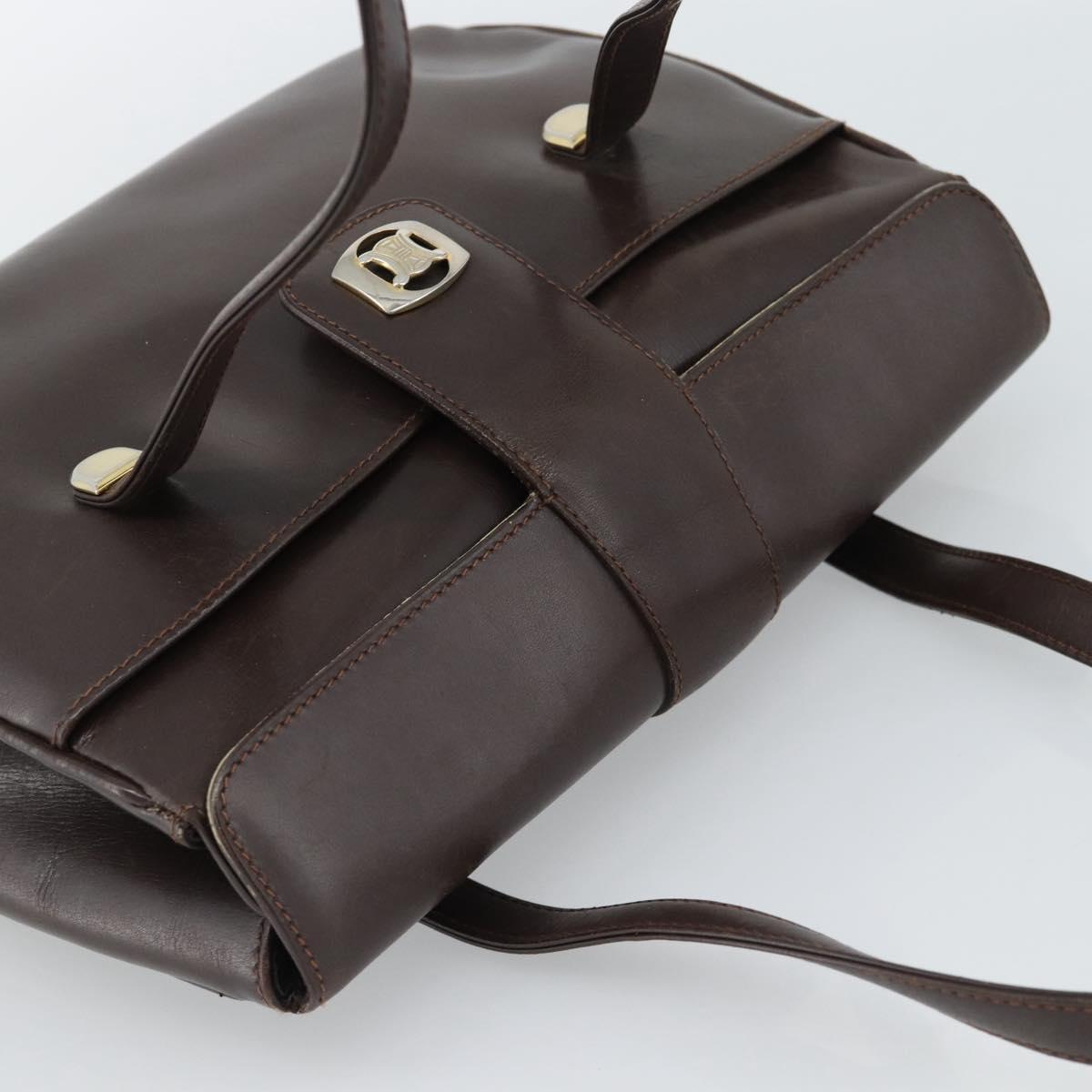 CELINE Hand Bag Leather Brown Gold Auth 188288