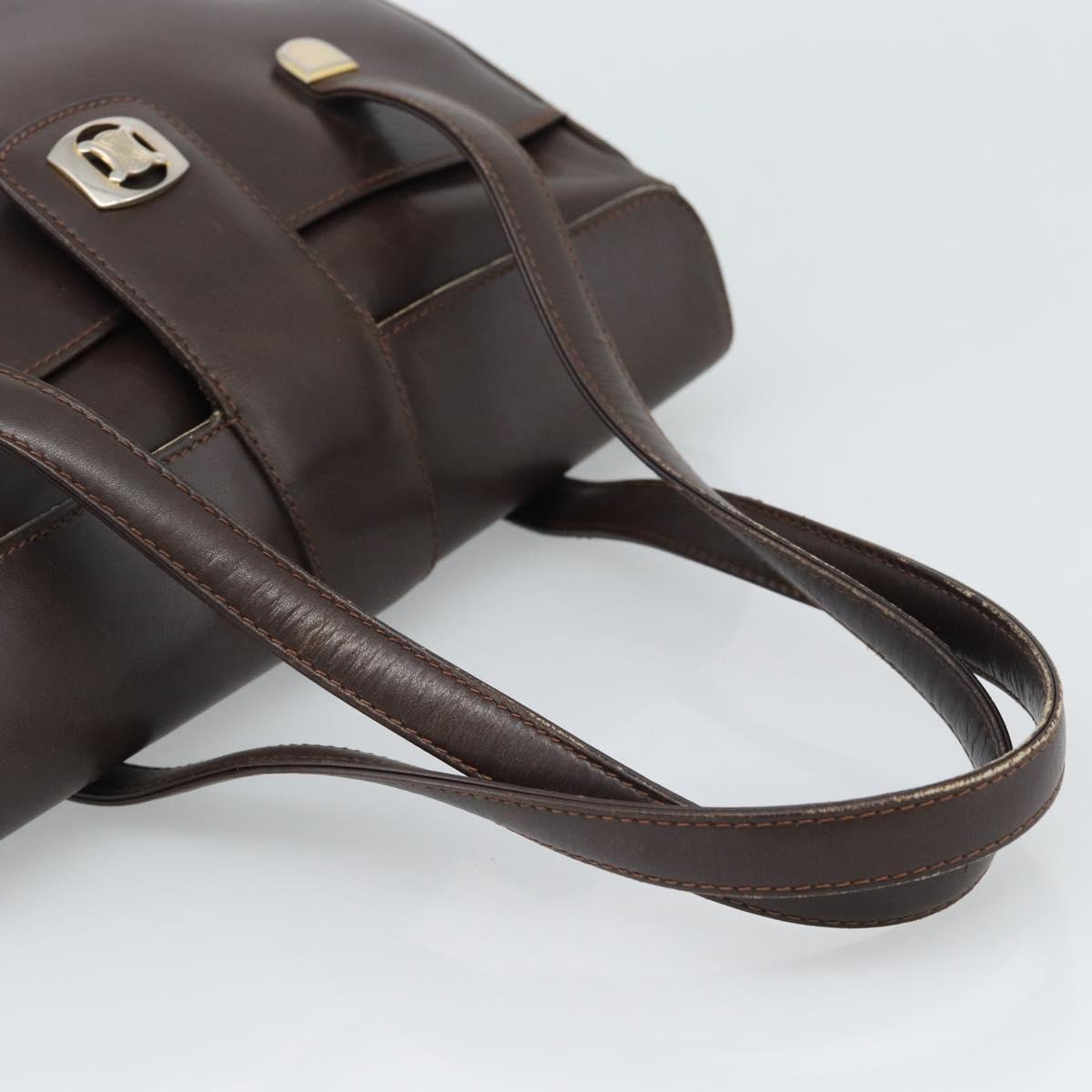 CELINE Hand Bag Leather Brown Gold Auth 188288