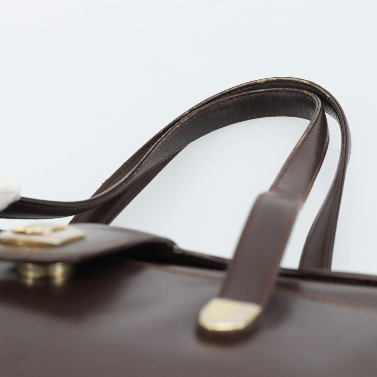 CELINE Hand Bag Leather Brown Gold Auth 188288