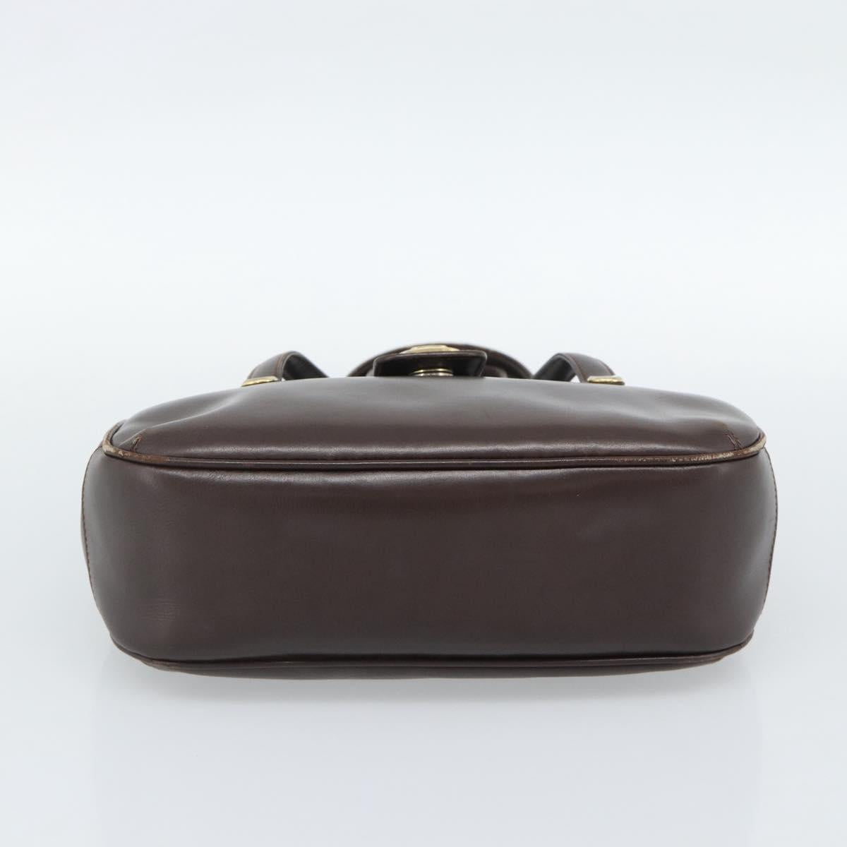 CELINE Hand Bag Leather Brown Gold Auth 188288