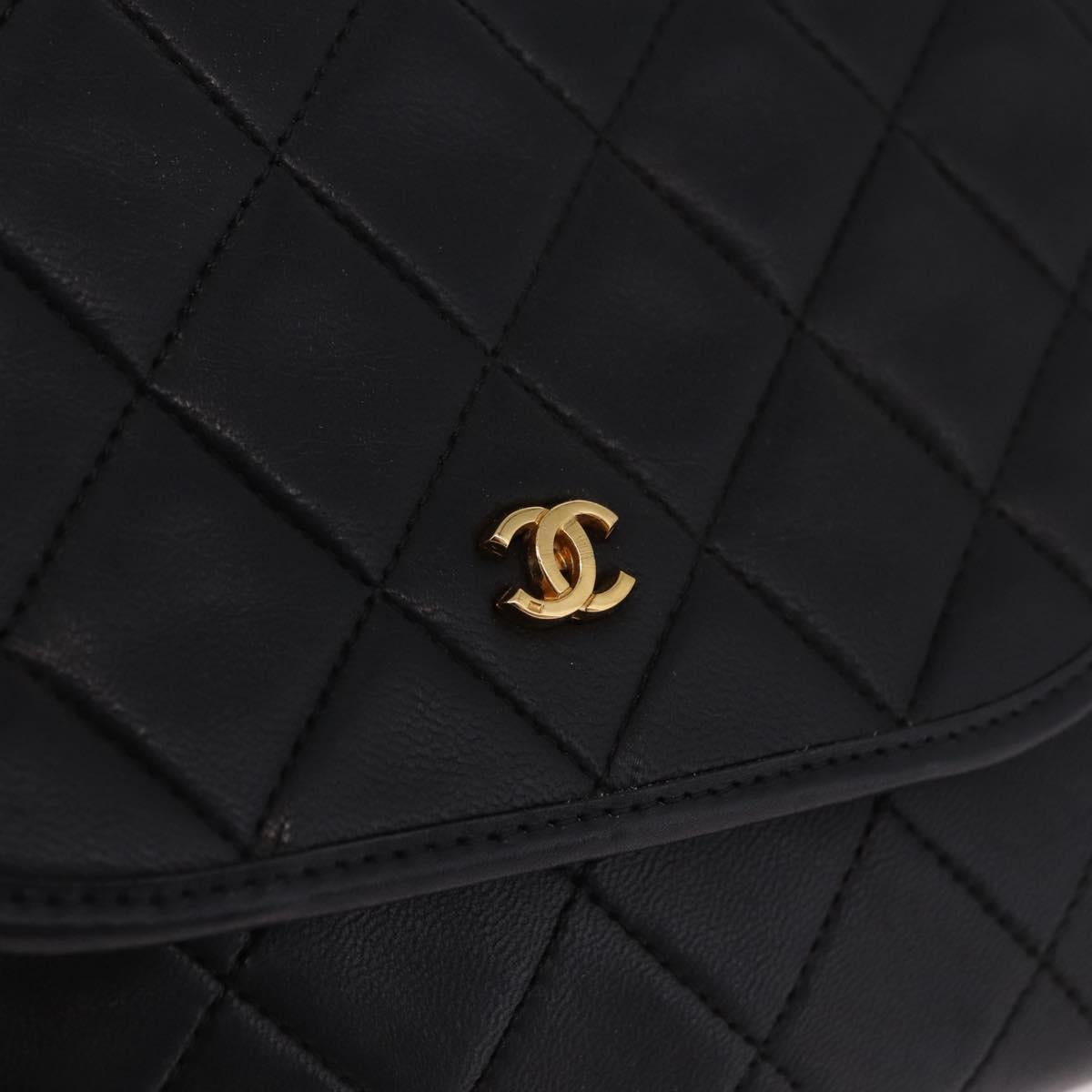 CHANEL Chain Matelasse Shoulder Bag Lamb Skin Black Gold CC Auth 188292SAV
