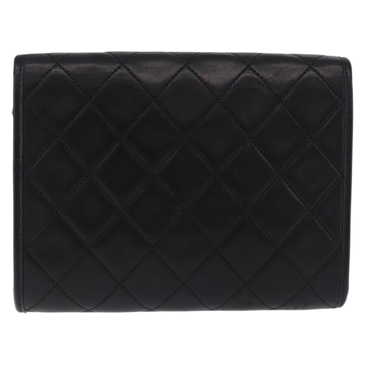 CHANEL Chain Matelasse Shoulder Bag Lamb Skin Black Gold CC Auth 188292SAV