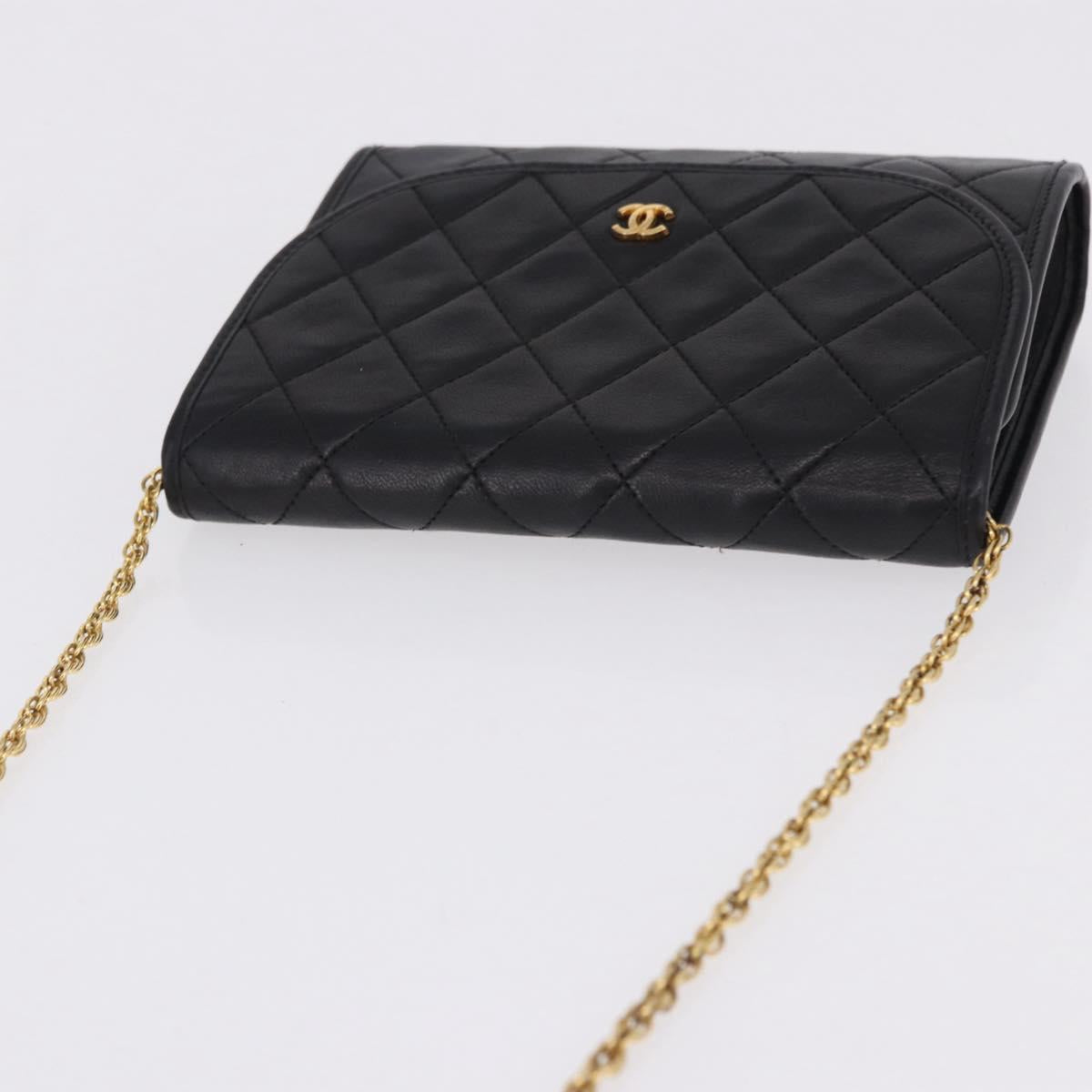 CHANEL Chain Matelasse Shoulder Bag Lamb Skin Black Gold CC Auth 188292SAV