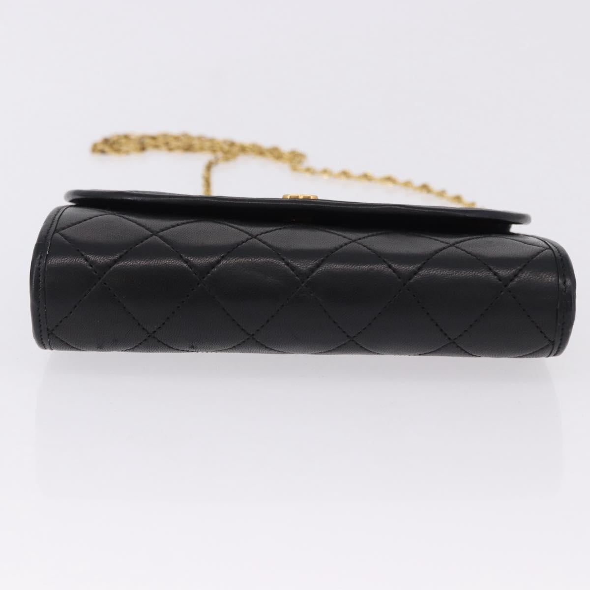 CHANEL Chain Matelasse Shoulder Bag Lamb Skin Black Gold CC Auth 188292SAV