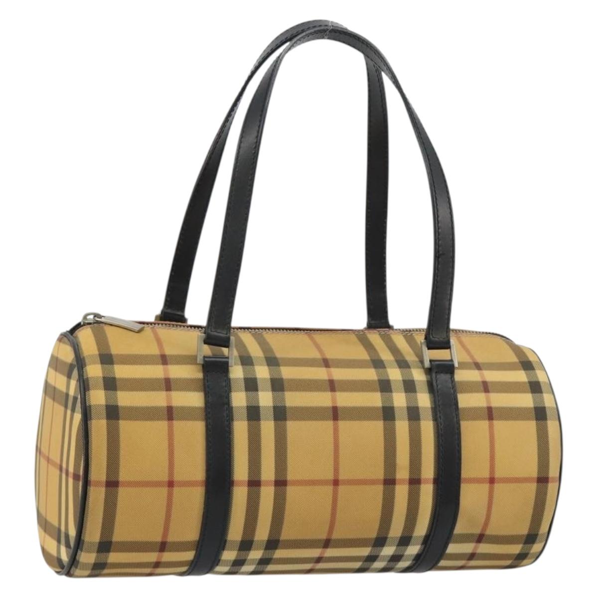 BURBERRY Nova Check Hand Bag PVC Beige Gold Auth 188293