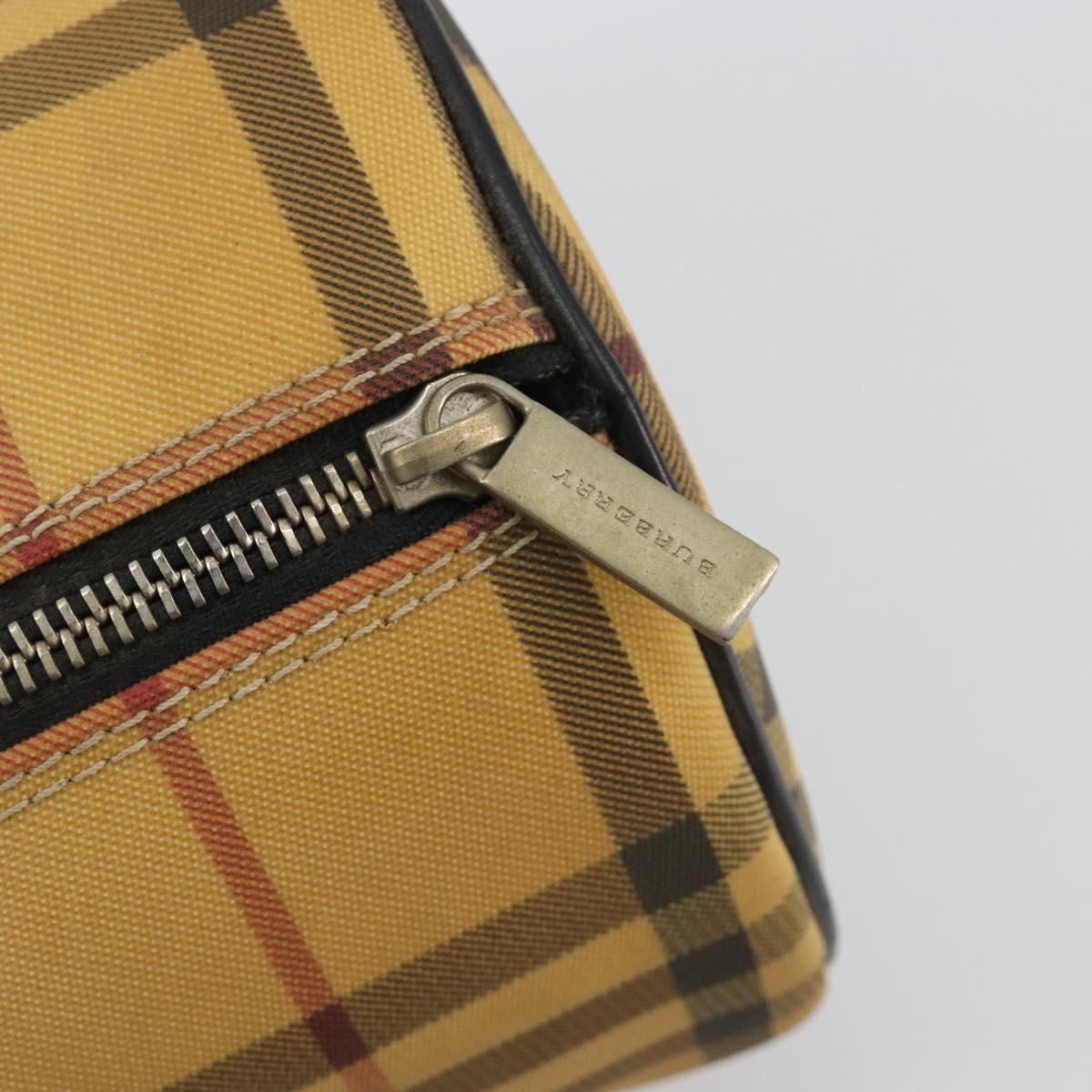BURBERRY Nova Check Hand Bag PVC Beige Gold Auth 188293