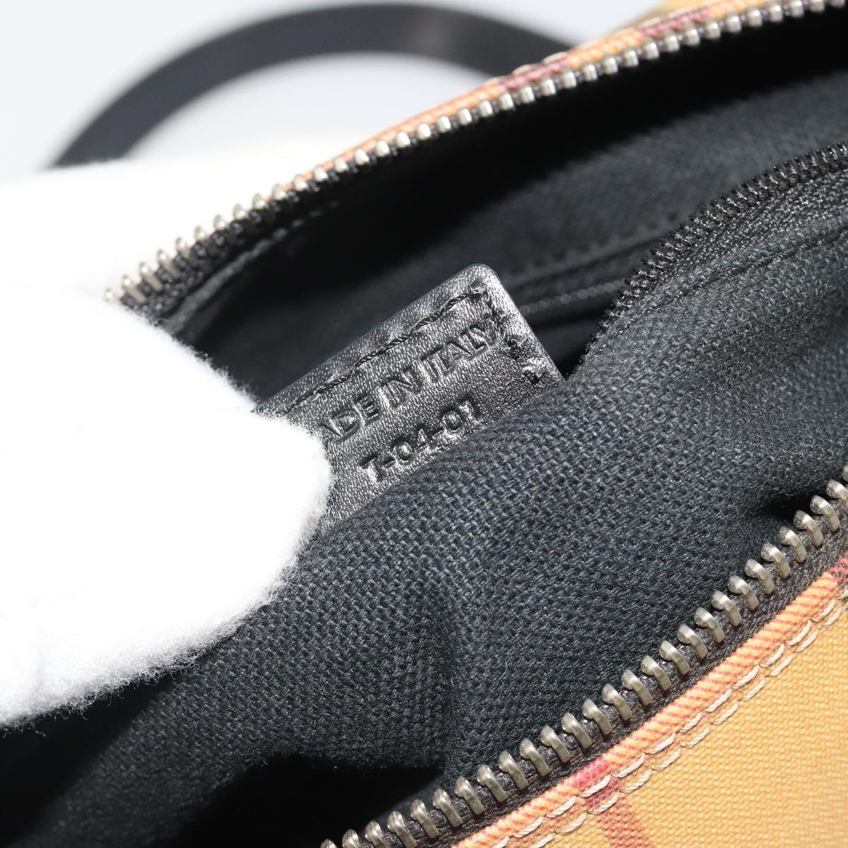 BURBERRY Nova Check Hand Bag PVC Beige Gold Auth 188293