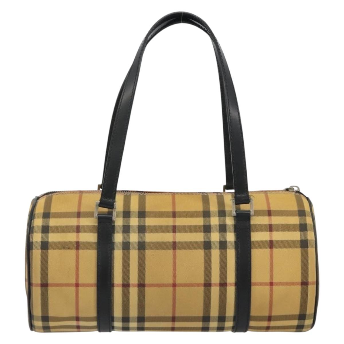 BURBERRY Nova Check Hand Bag PVC Beige Gold Auth 188293