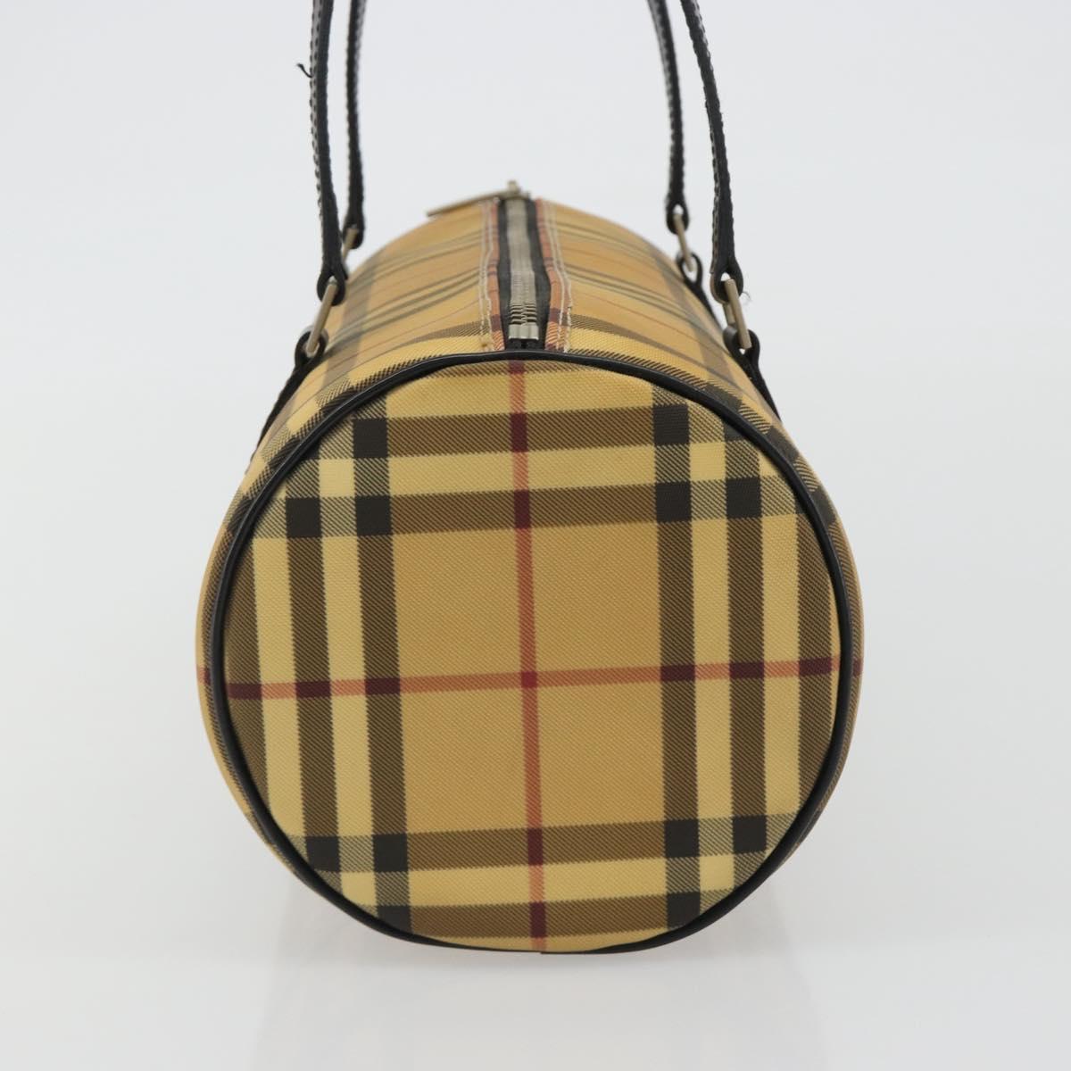 BURBERRY Nova Check Hand Bag PVC Beige Gold Auth 188293