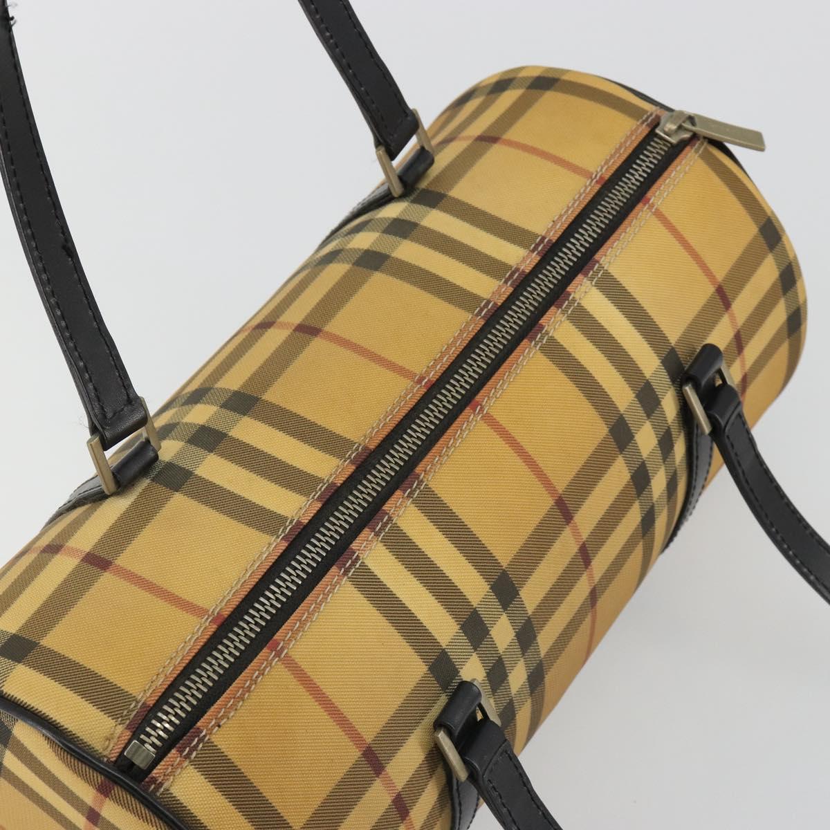 BURBERRY Nova Check Hand Bag PVC Beige Gold Auth 188293