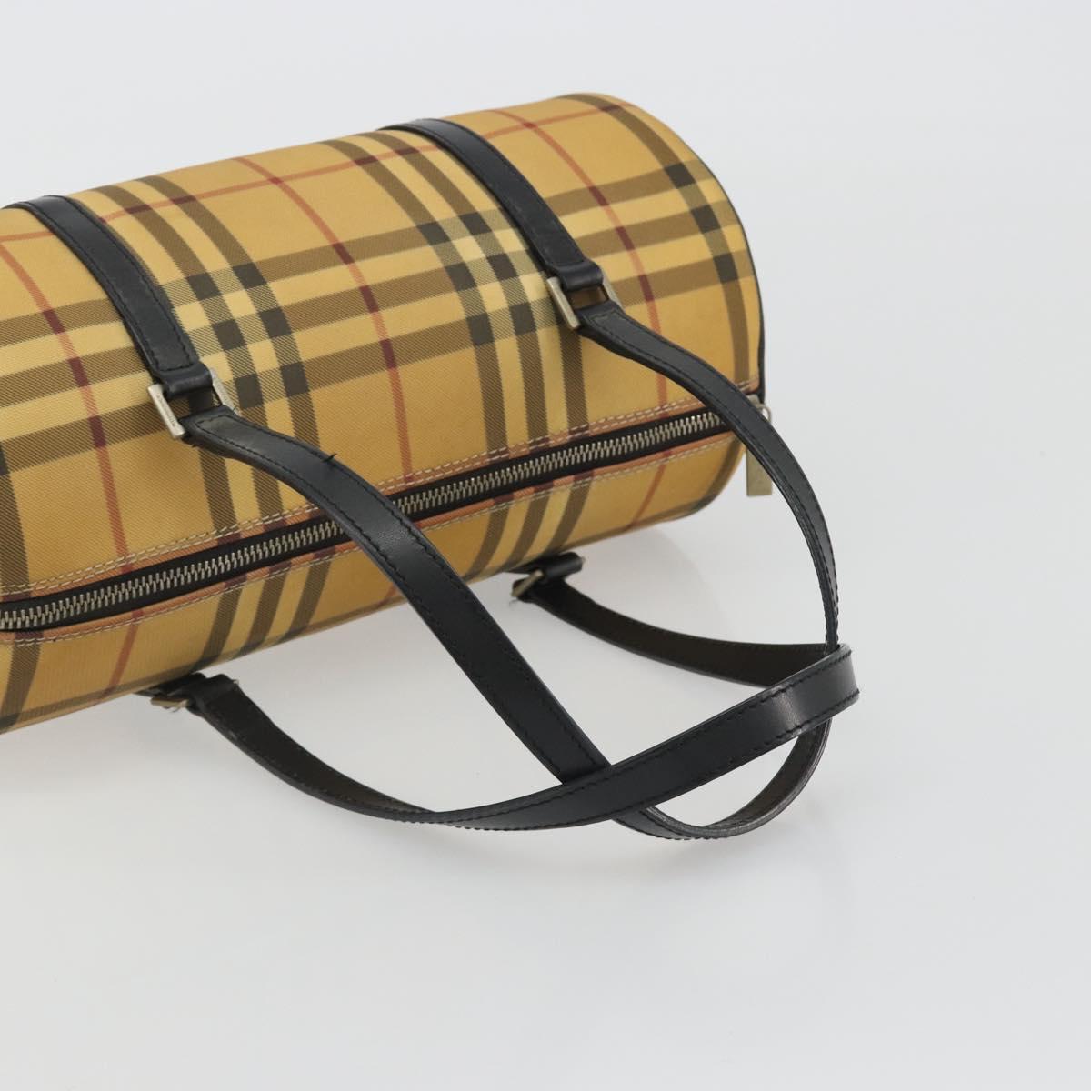 BURBERRY Nova Check Hand Bag PVC Beige Gold Auth 188293