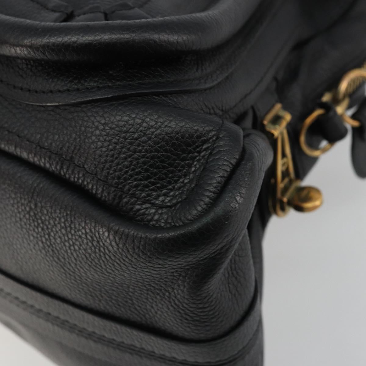 Chloe Paraty Hand Bag Leather Black Gold Auth 188295