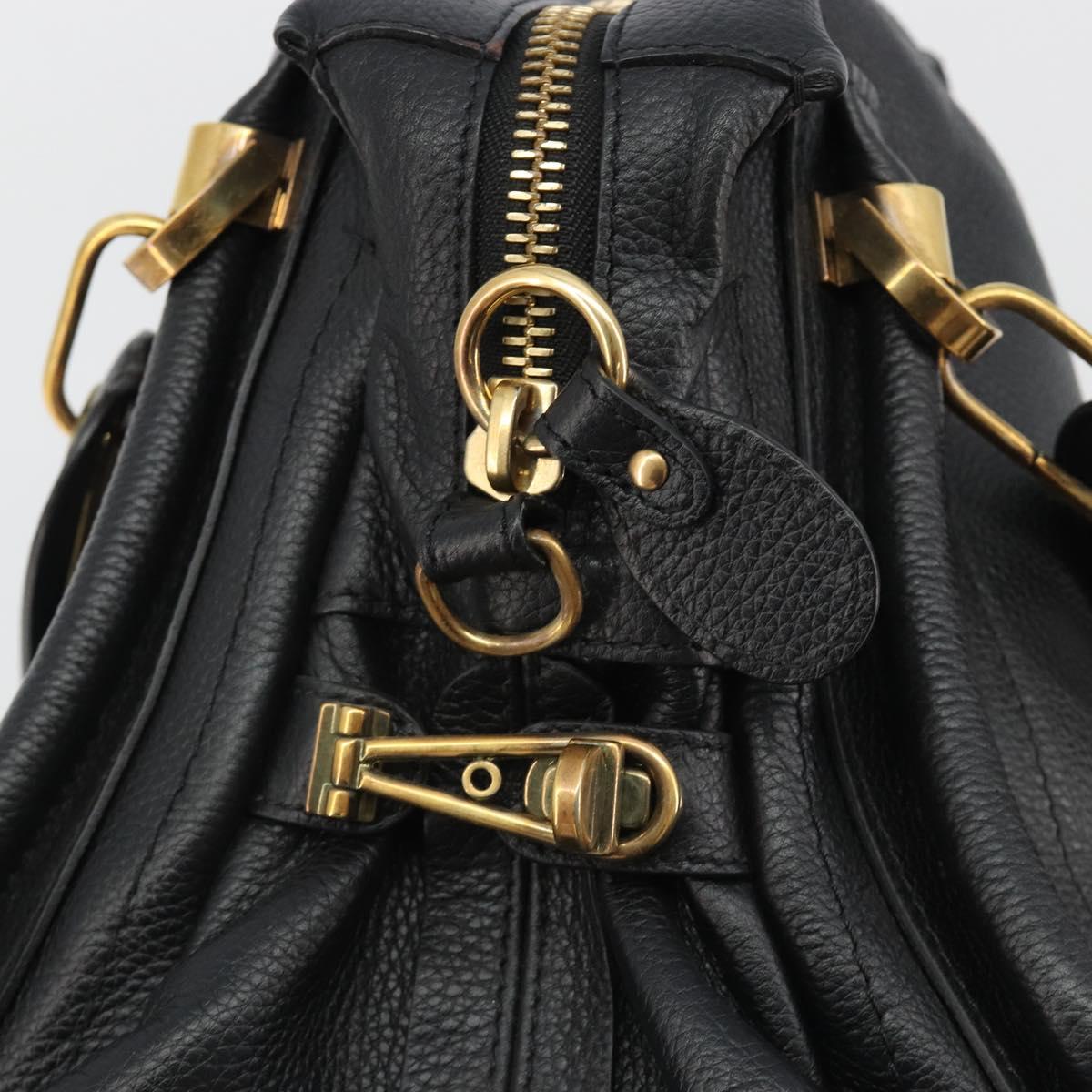 Chloe Paraty Hand Bag Leather Black Gold Auth 188295