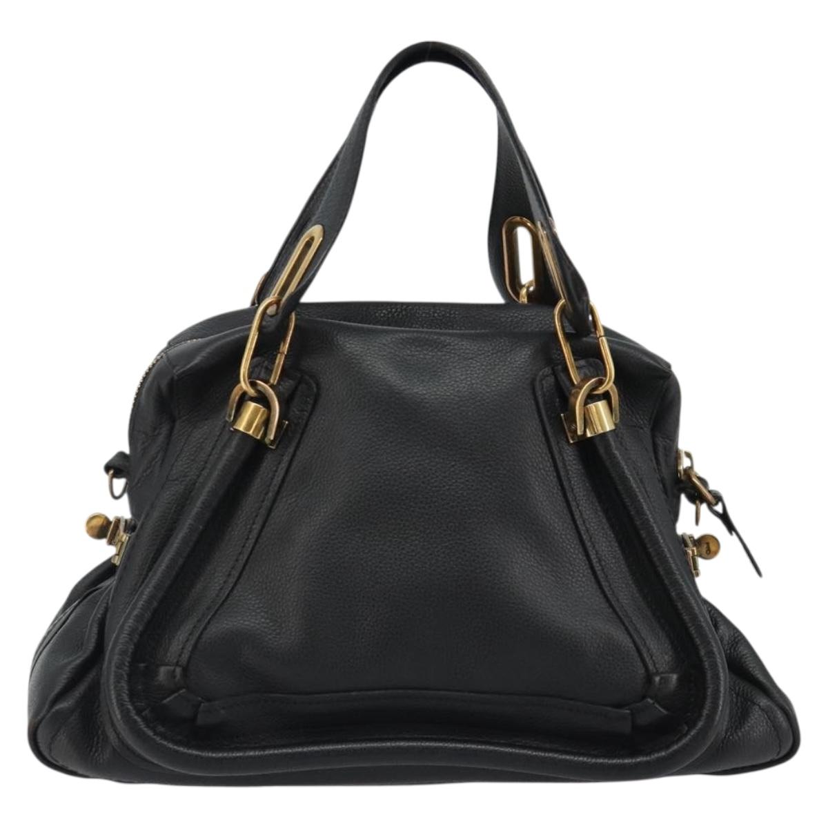 Chloe Paraty Hand Bag Leather Black Gold Auth 188295
