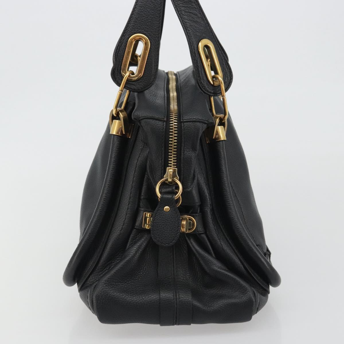 Chloe Paraty Hand Bag Leather Black Gold Auth 188295