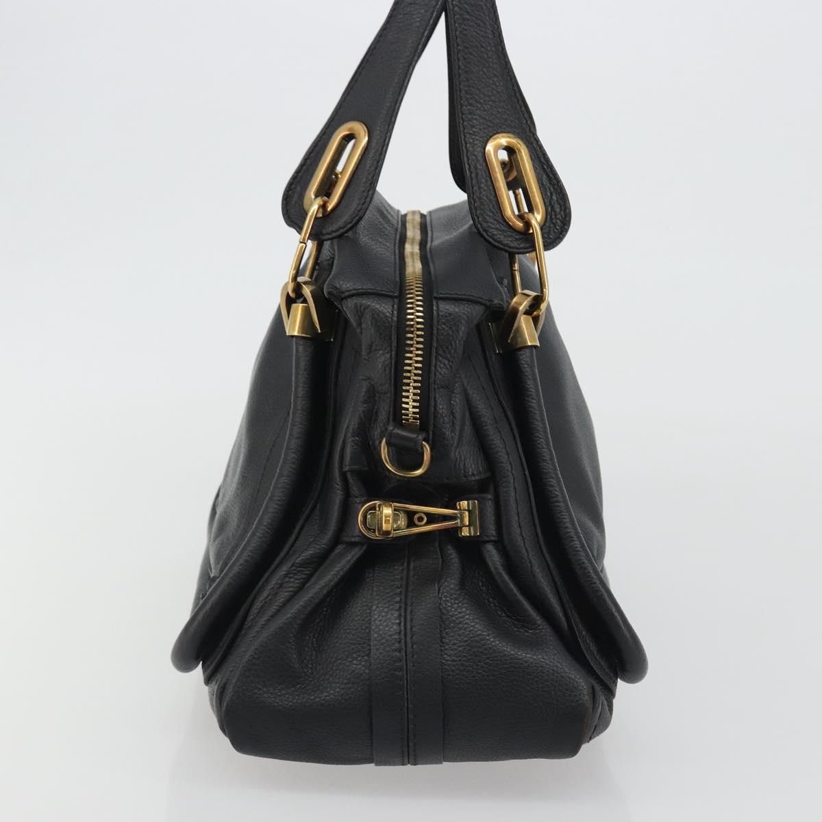 Chloe Paraty Hand Bag Leather Black Gold Auth 188295