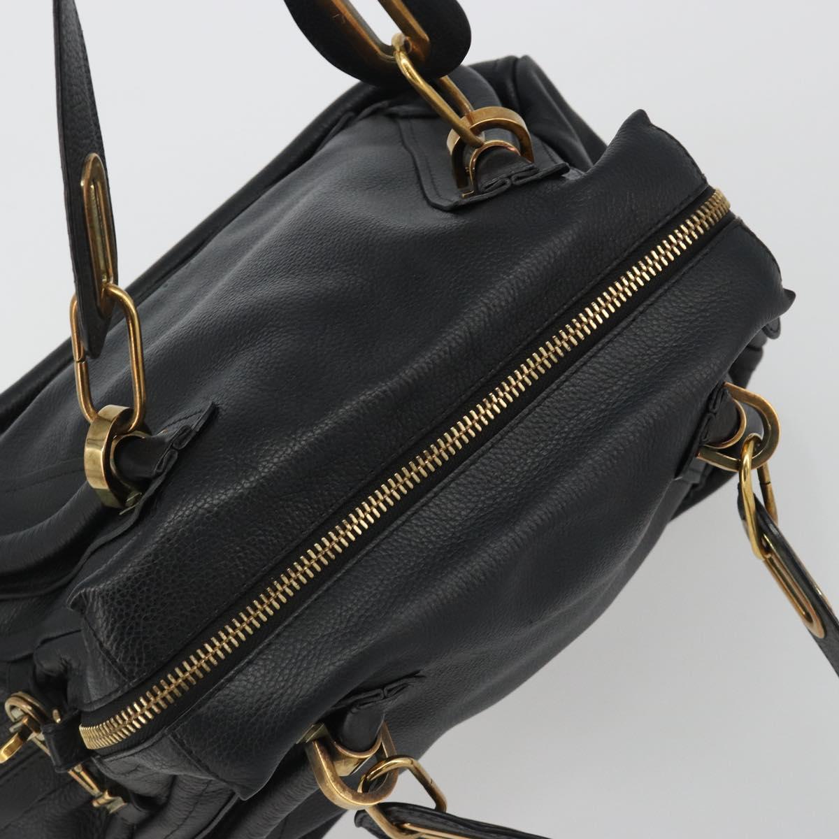 Chloe Paraty Hand Bag Leather Black Gold Auth 188295