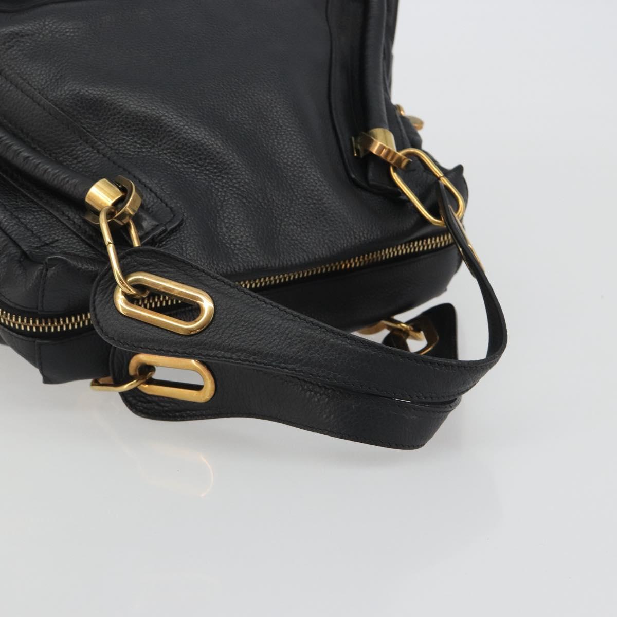 Chloe Paraty Hand Bag Leather Black Gold Auth 188295