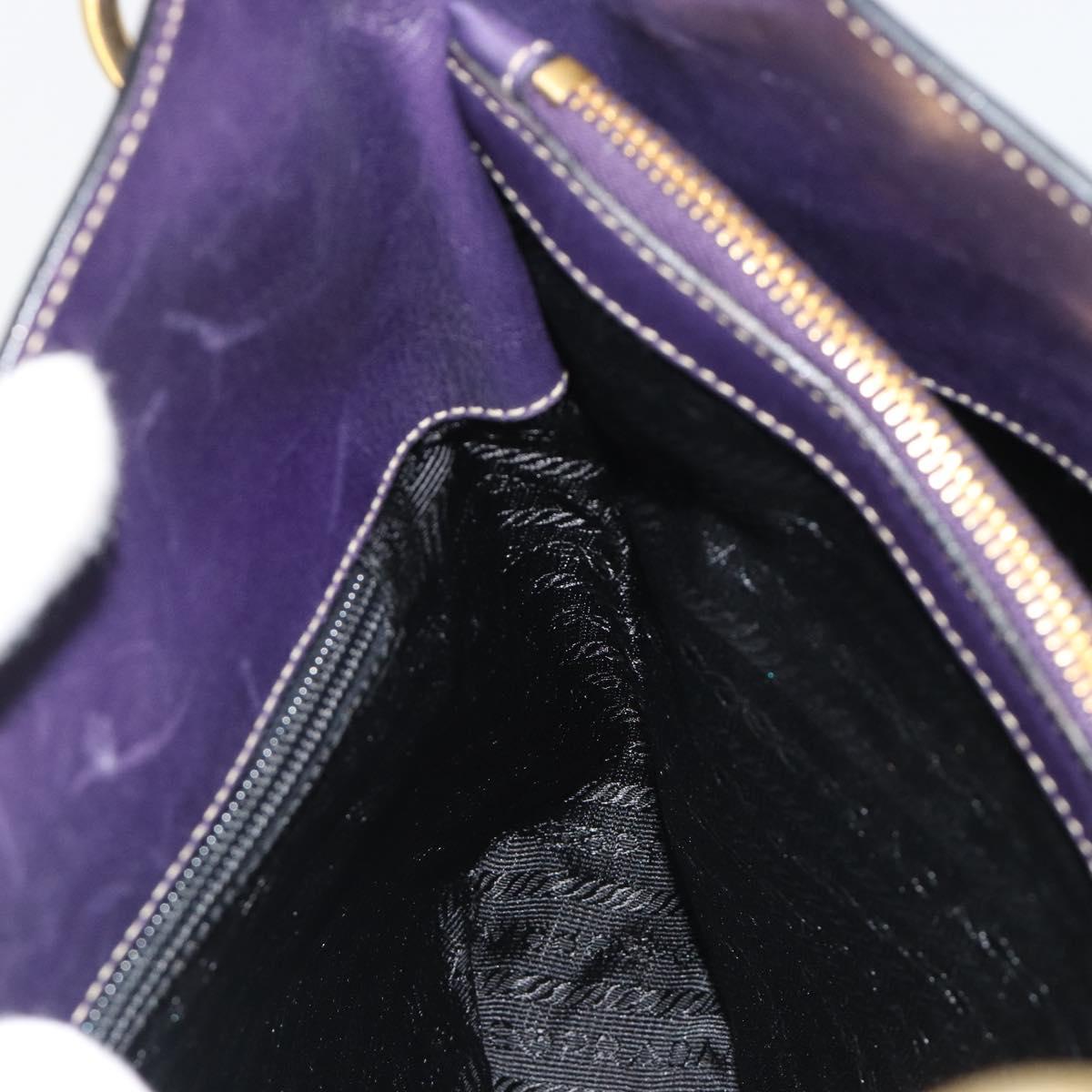 PRADA Shoulder Bag Leather Purple Gold Auth 188299A