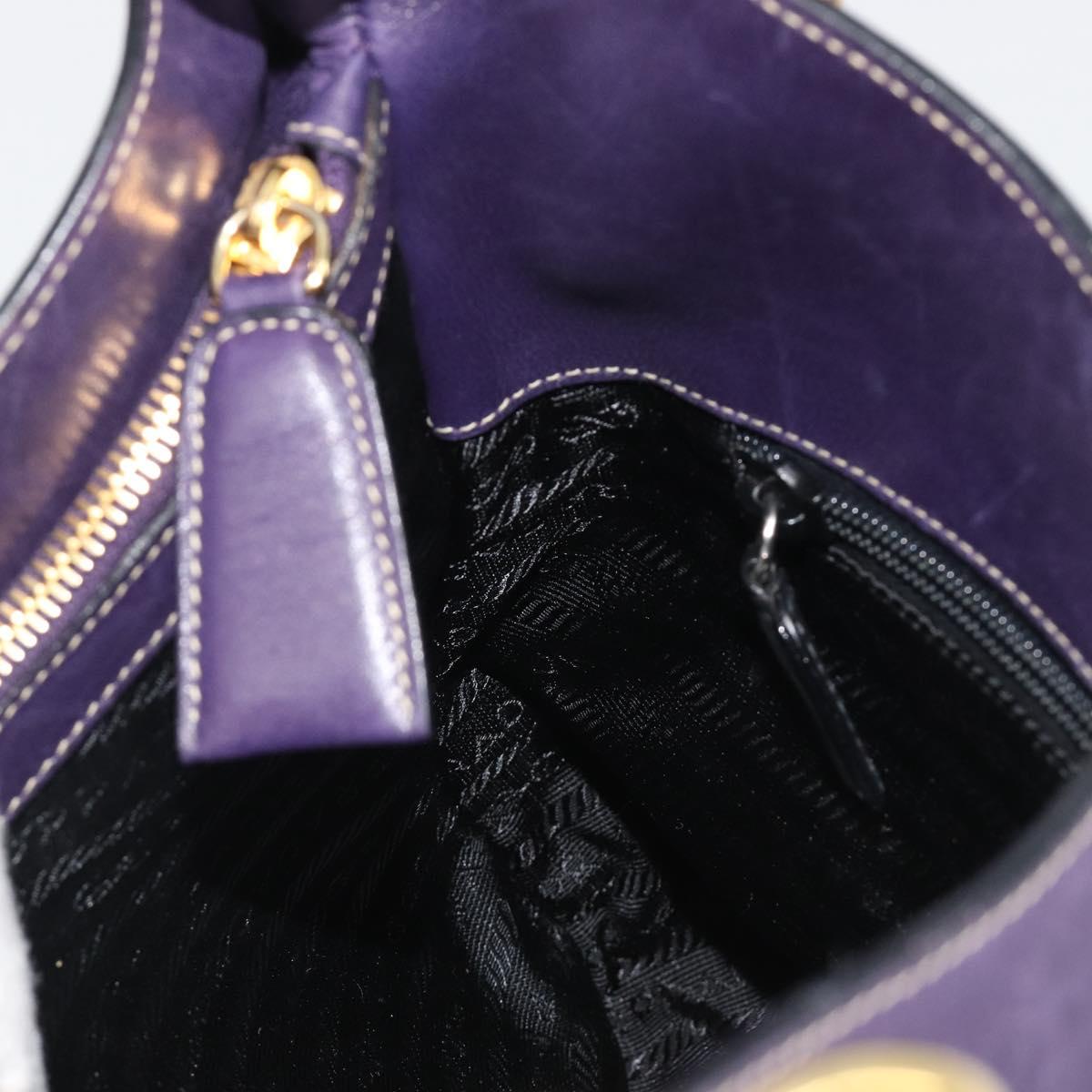 PRADA Shoulder Bag Leather Purple Gold Auth 188299A