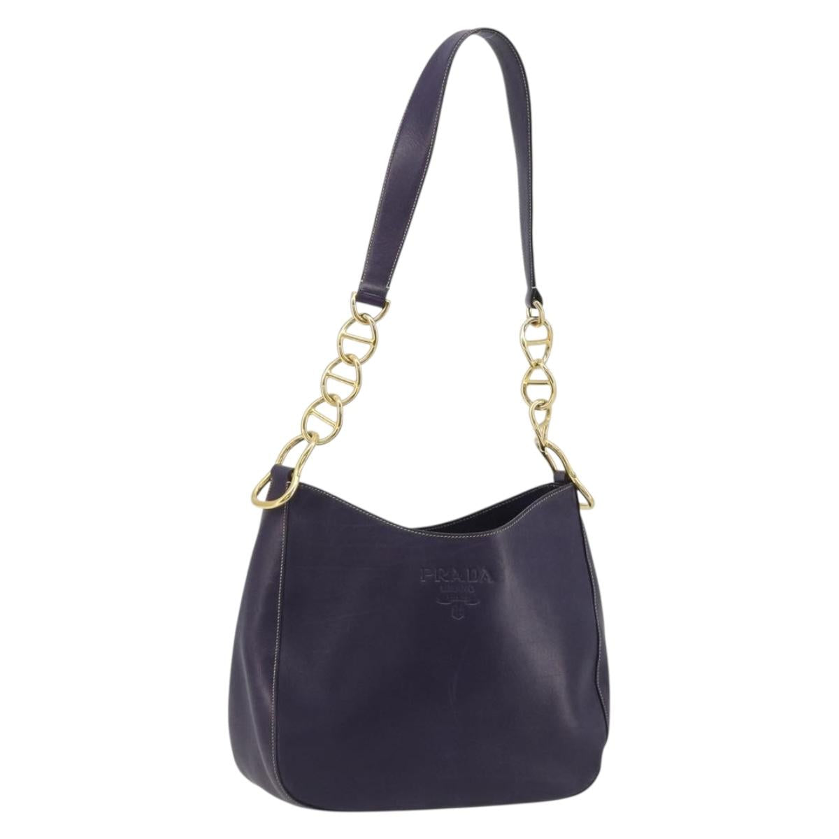 PRADA Shoulder Bag Leather Purple Gold Auth 188299A