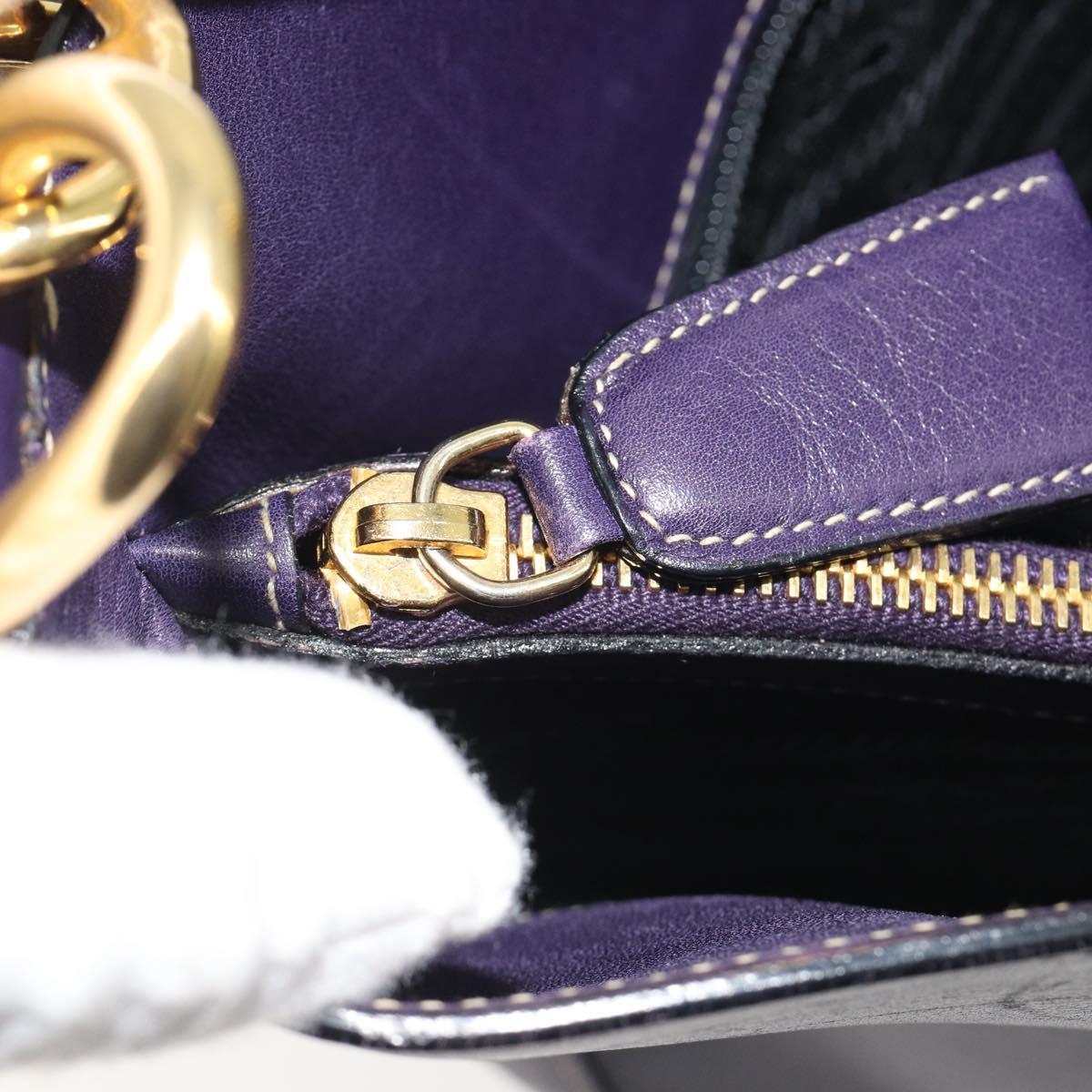 PRADA Shoulder Bag Leather Purple Gold Auth 188299A