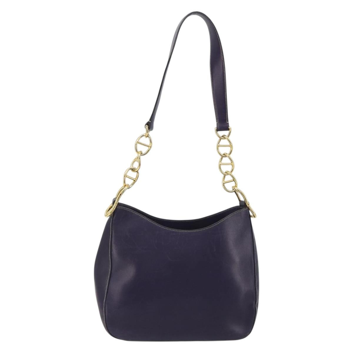 PRADA Shoulder Bag Leather Purple Gold Auth 188299A