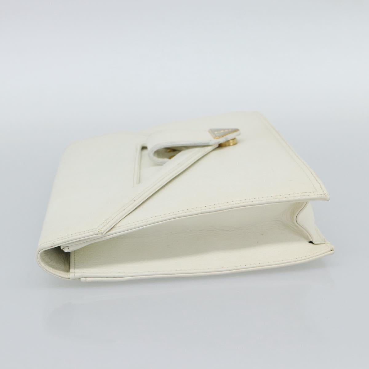 SAINT LAURENT Clutch Bag Leather White Gold Auth 188300