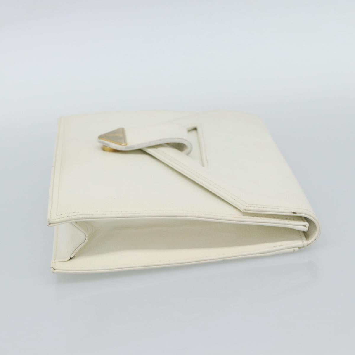 SAINT LAURENT Clutch Bag Leather White Gold Auth 188300