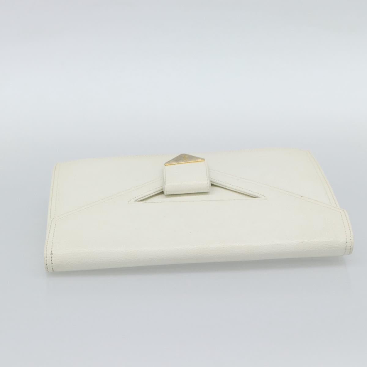 SAINT LAURENT Clutch Bag Leather White Gold Auth 188300