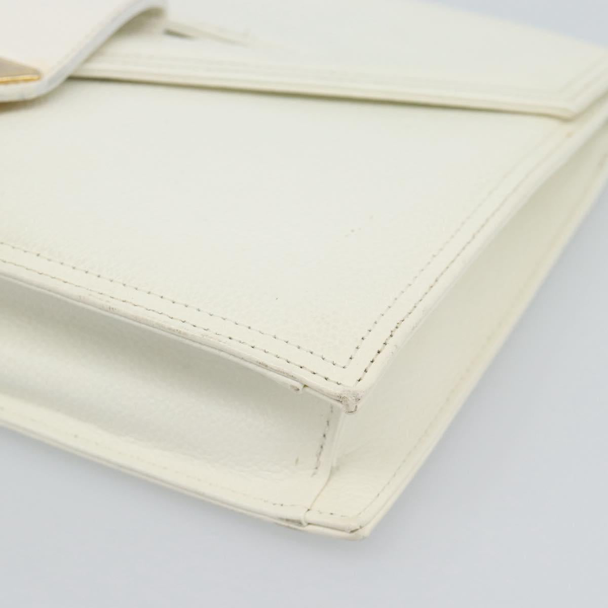 SAINT LAURENT Clutch Bag Leather White Gold Auth 188300