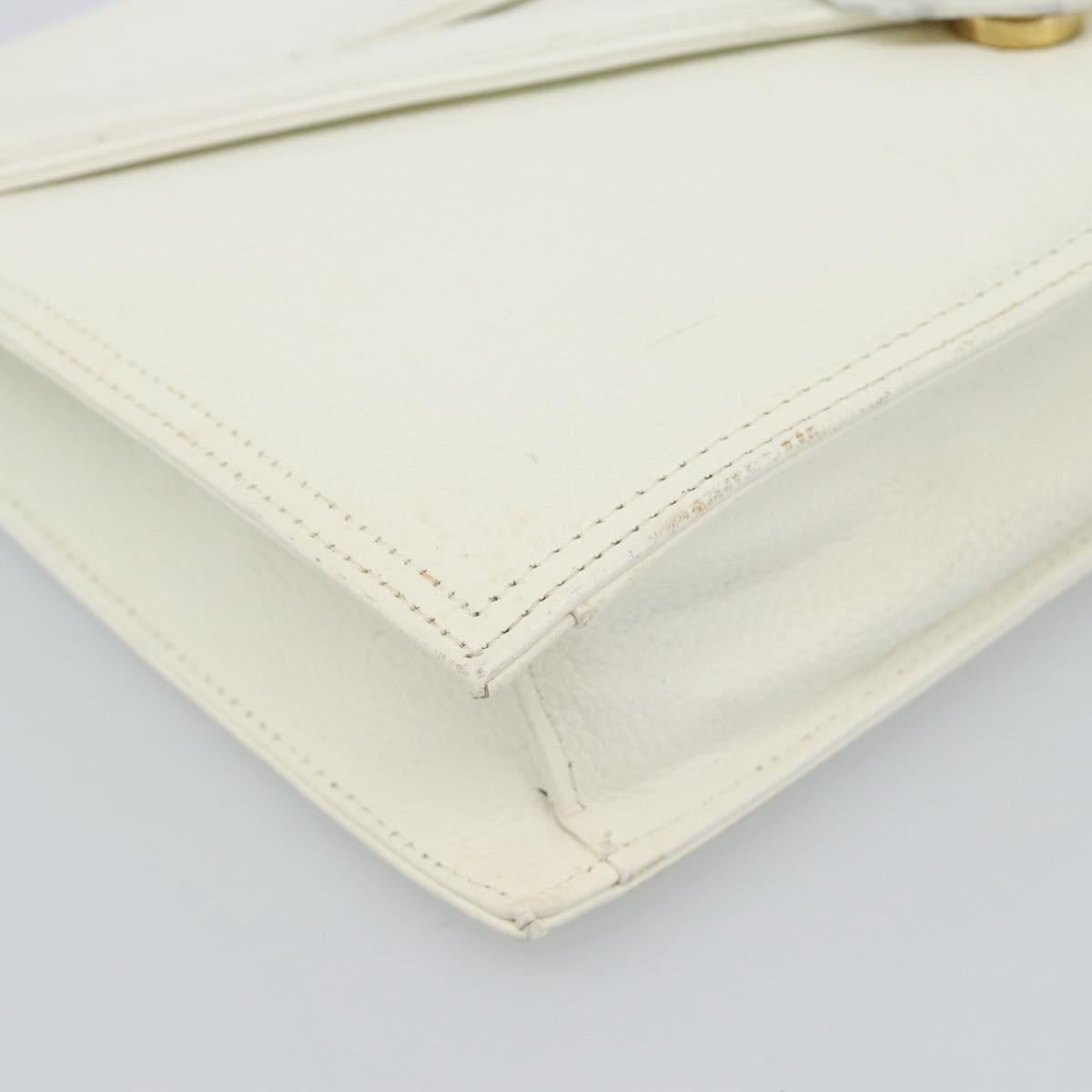 SAINT LAURENT Clutch Bag Leather White Gold Auth 188300