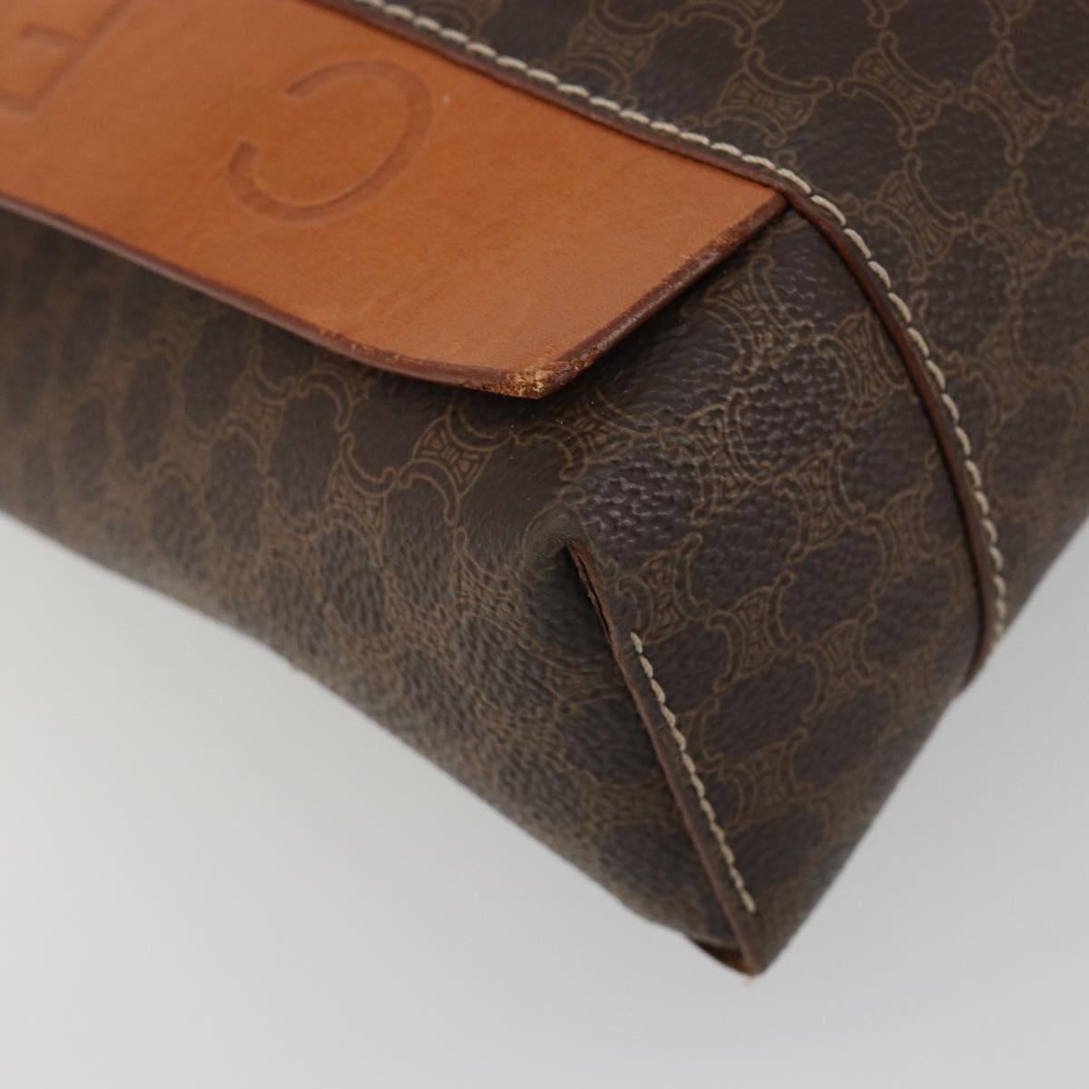 CELINE Macadam Canvas Tote Bag PVC Leather Brown Gold Auth 188302A