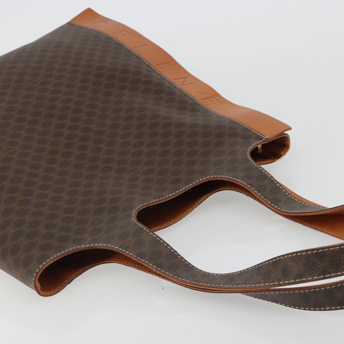 CELINE Macadam Canvas Tote Bag PVC Leather Brown Gold Auth 188302A