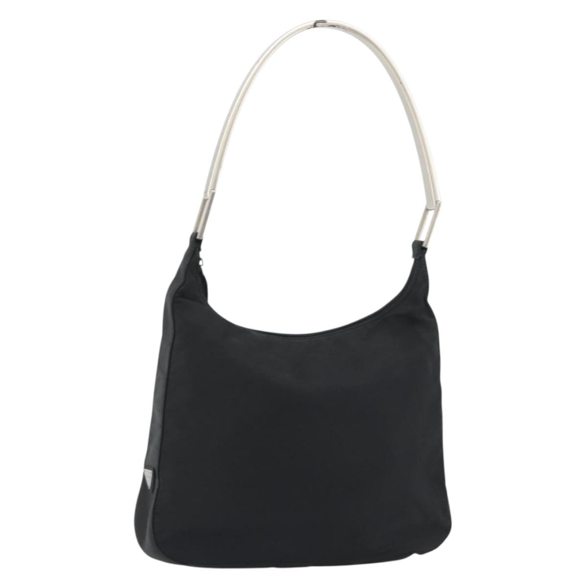 PRADA Hand Bag Nylon Black Silver Auth 188308A