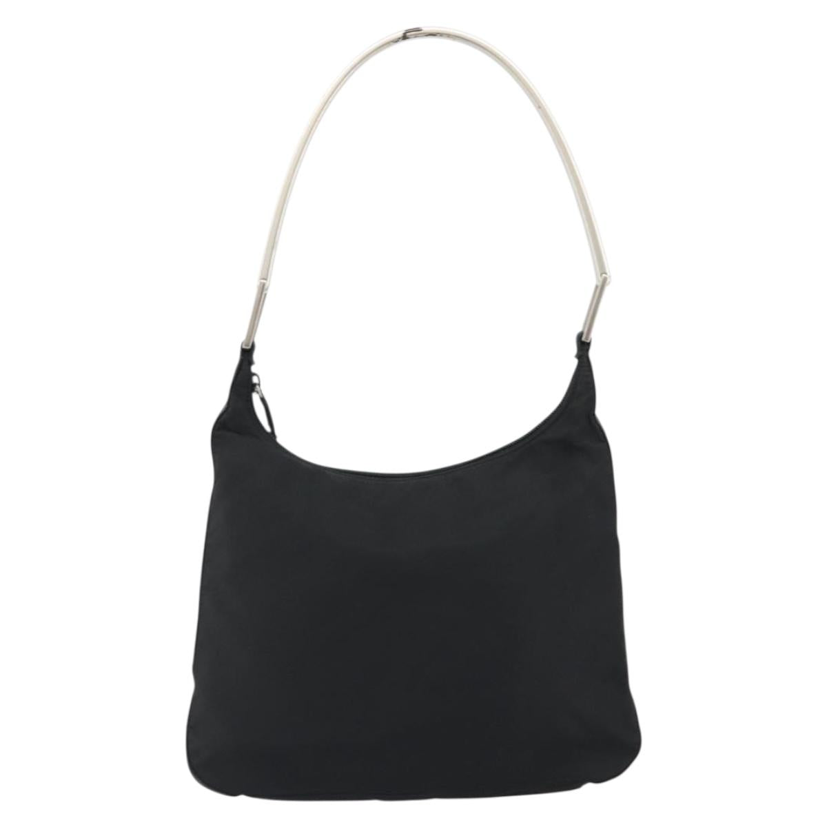 PRADA Hand Bag Nylon Black Silver Auth 188308A