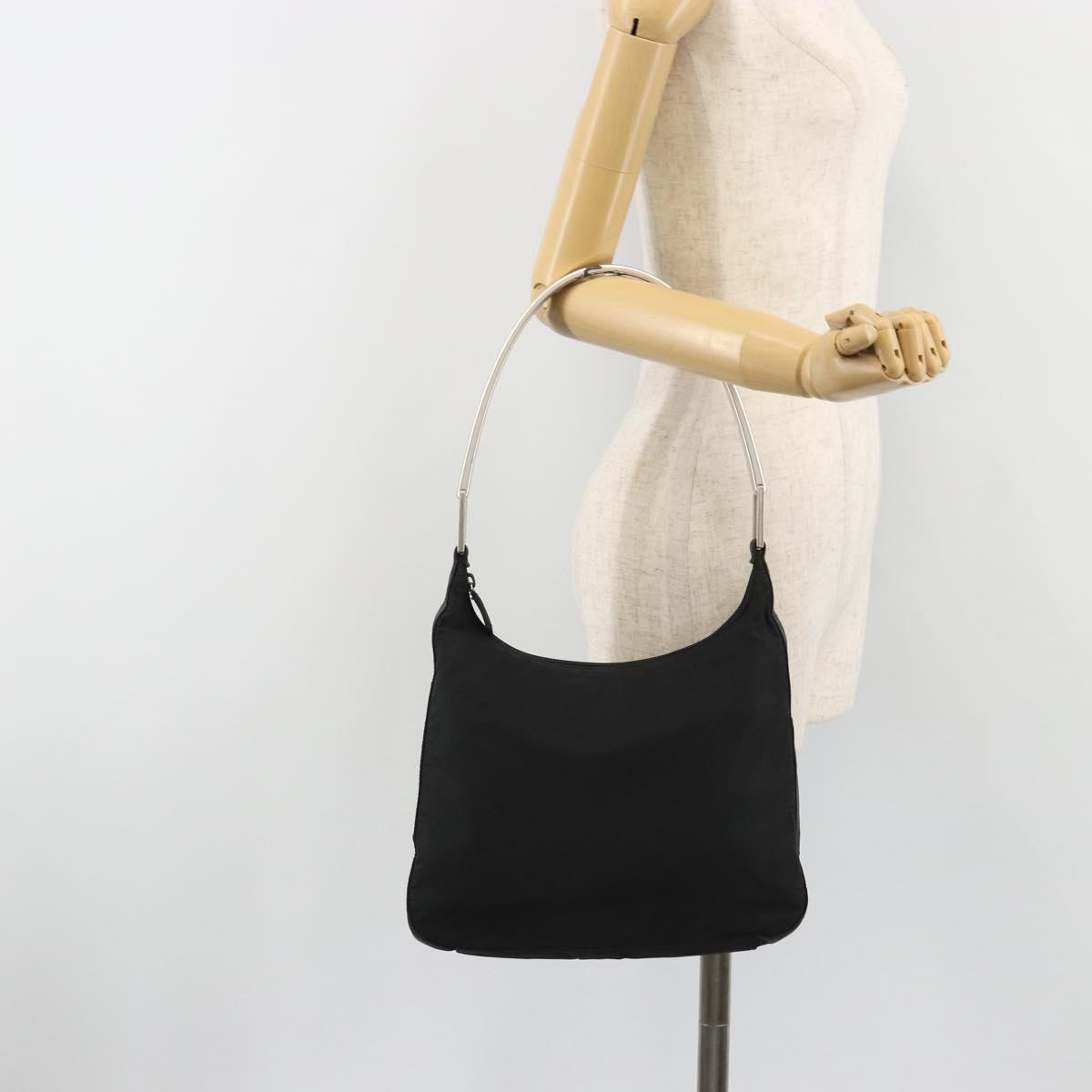 PRADA Hand Bag Nylon Black Silver Auth 188308A