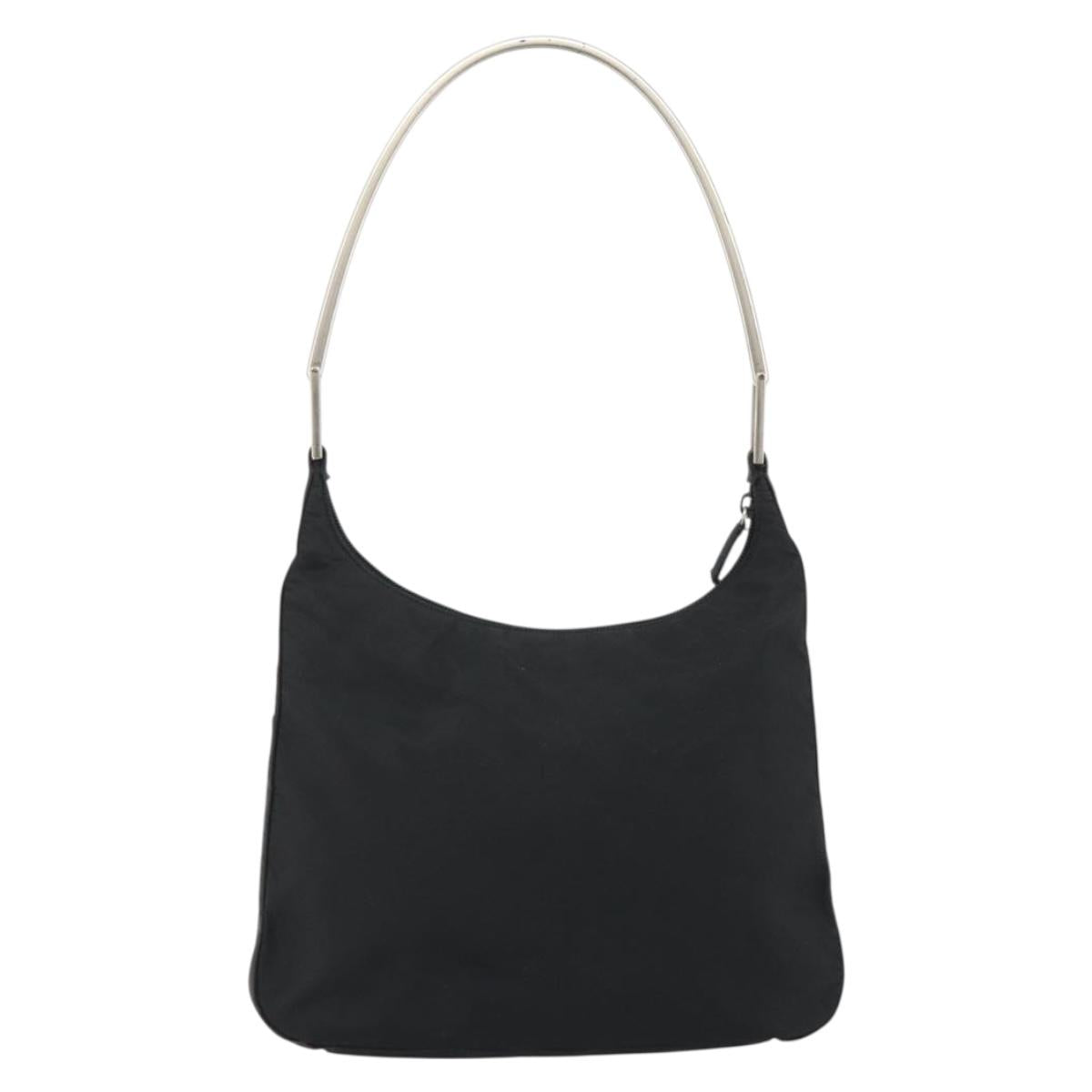 PRADA Hand Bag Nylon Black Silver Auth 188308A