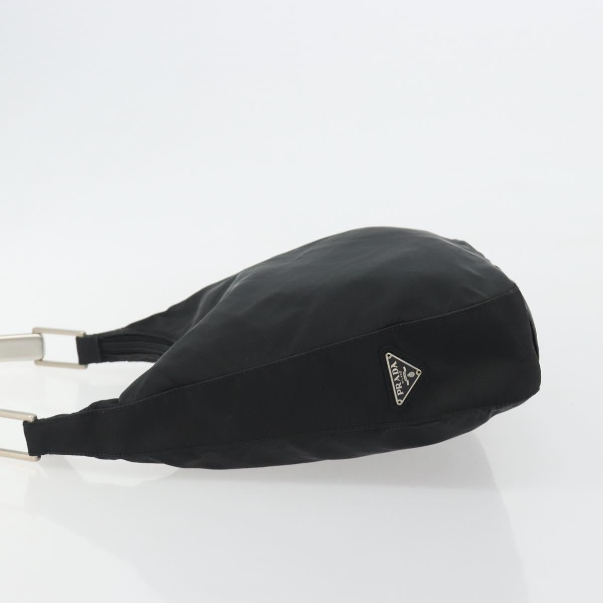 PRADA Hand Bag Nylon Black Silver Auth 188308A