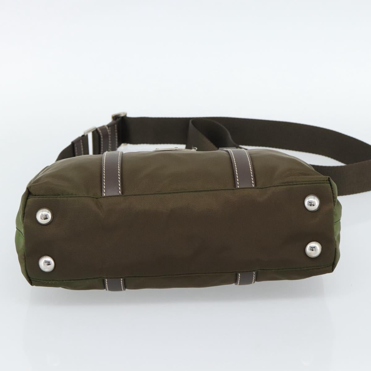 PRADA Hand Bag Nylon 2way Khaki Silver Auth 188309