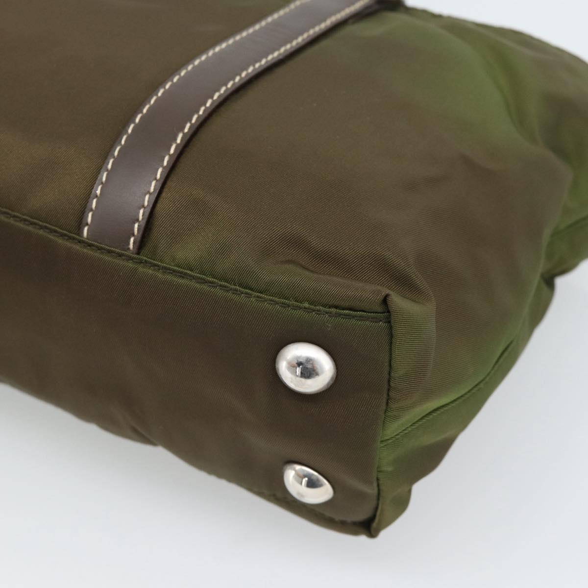 PRADA Hand Bag Nylon 2way Khaki Silver Auth 188309