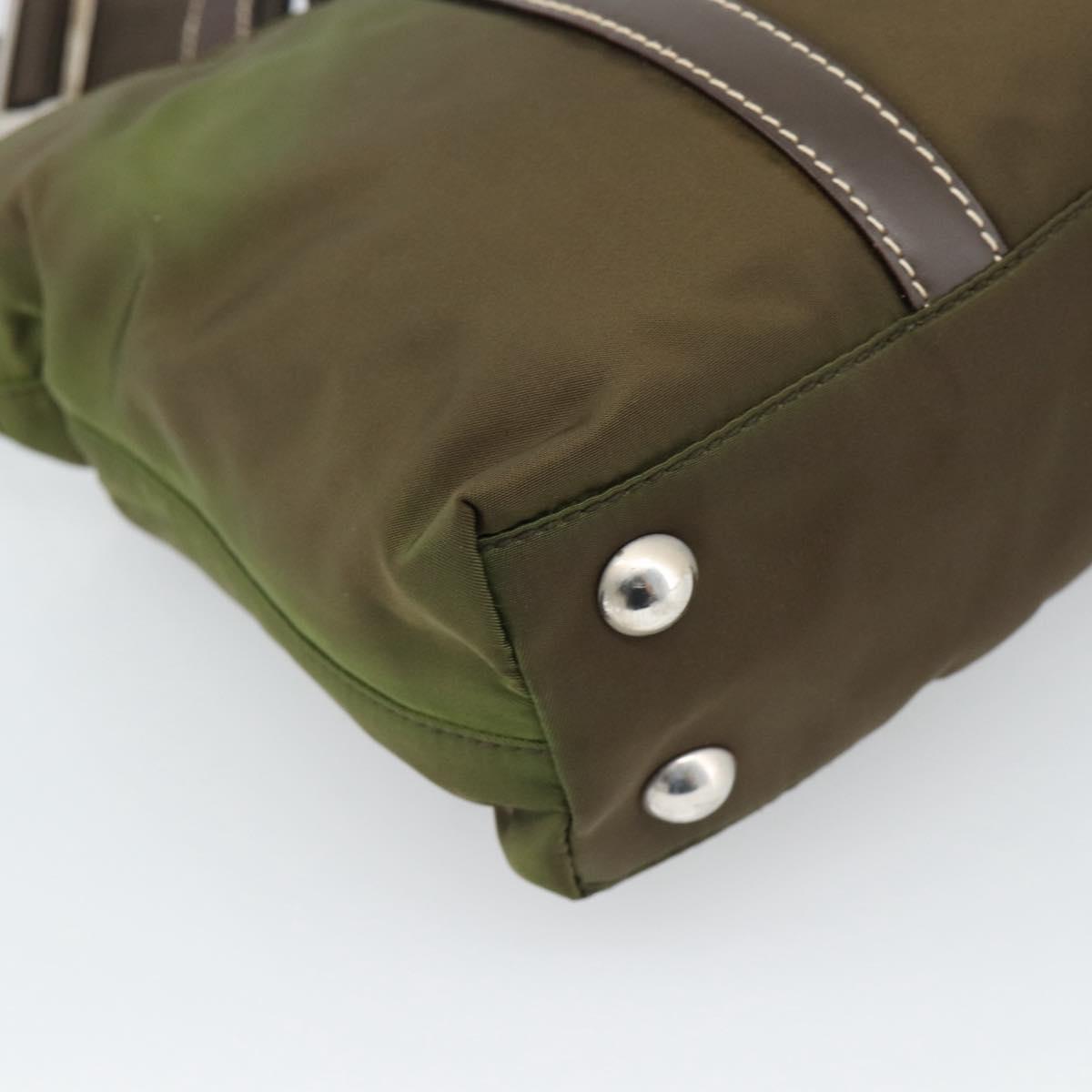 PRADA Hand Bag Nylon 2way Khaki Silver Auth 188309
