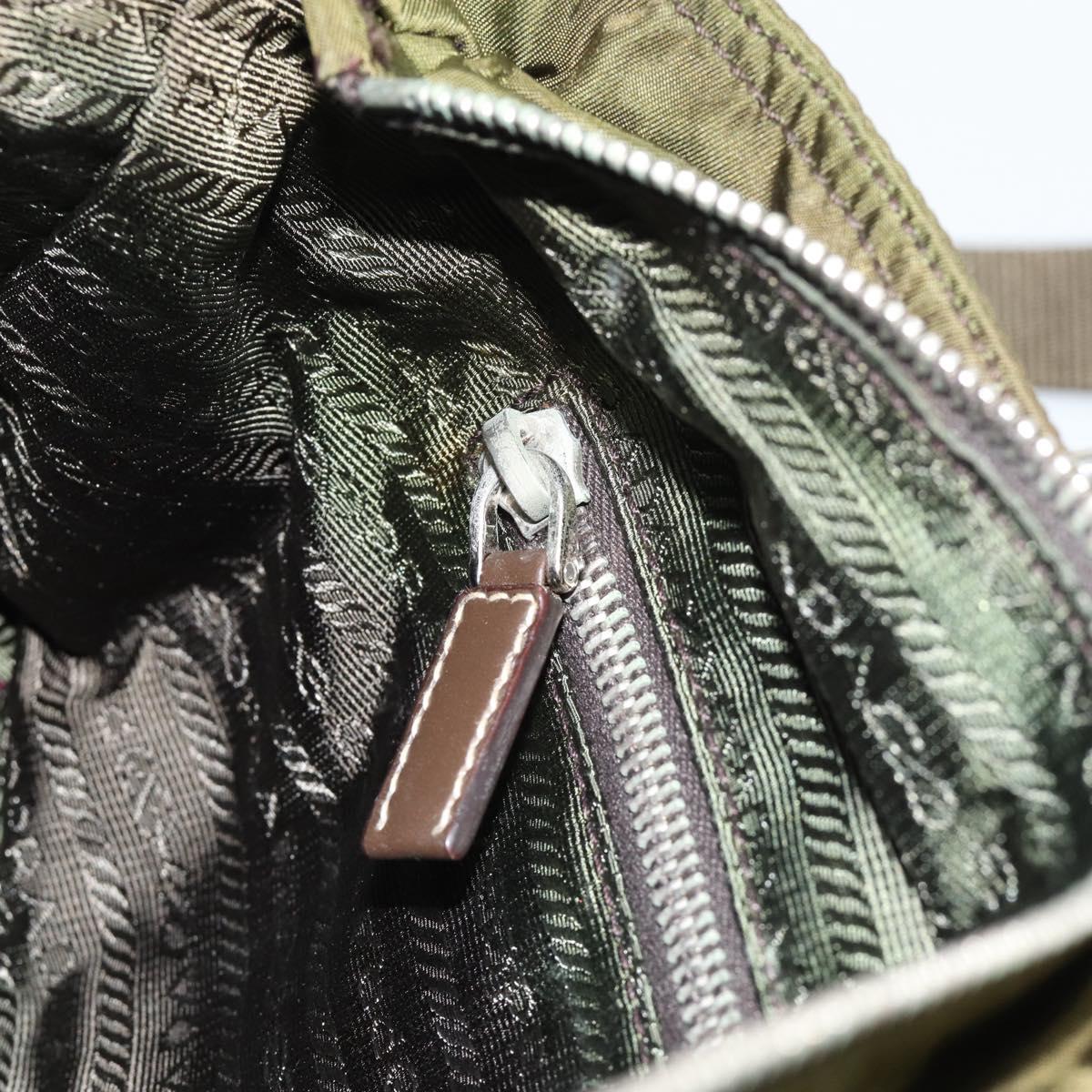 PRADA Hand Bag Nylon 2way Khaki Silver Auth 188309