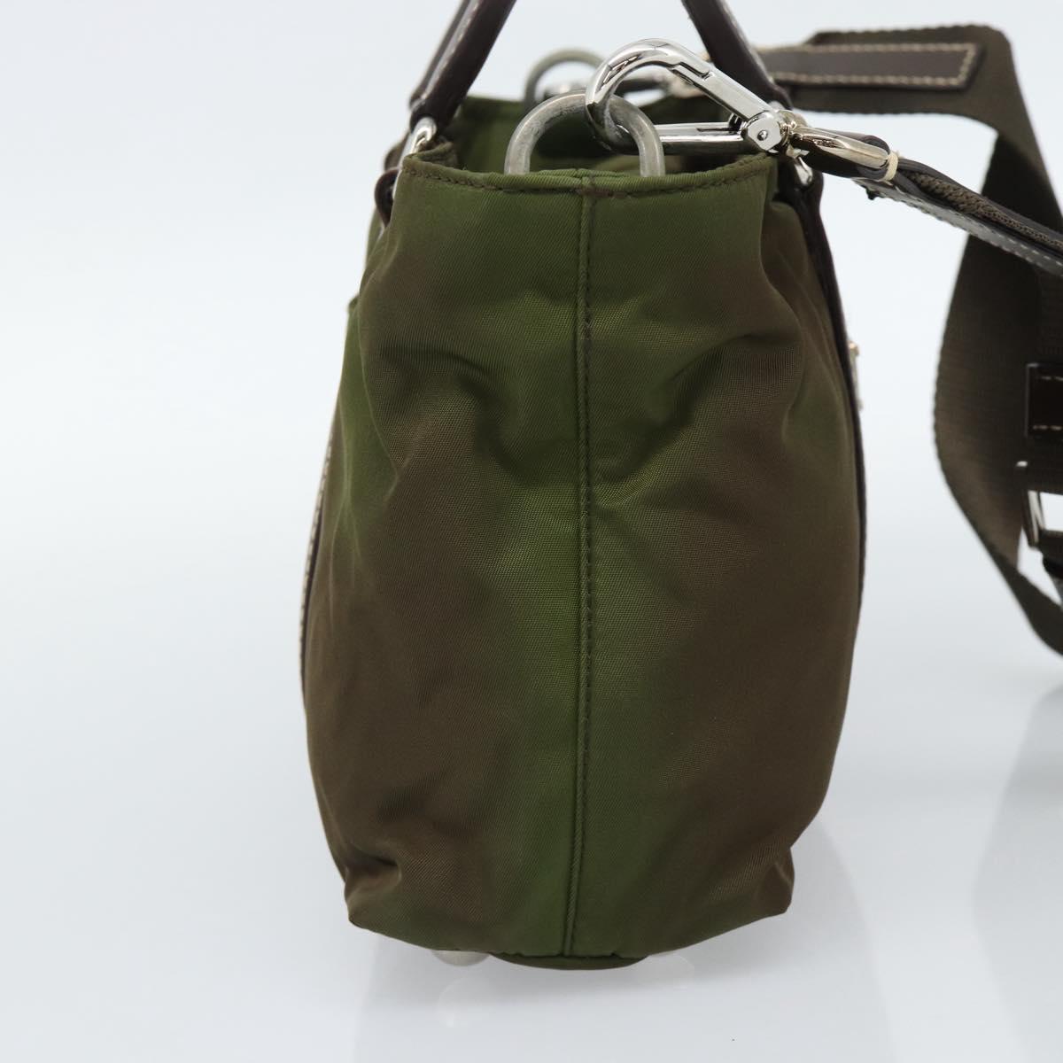 PRADA Hand Bag Nylon 2way Khaki Silver Auth 188309