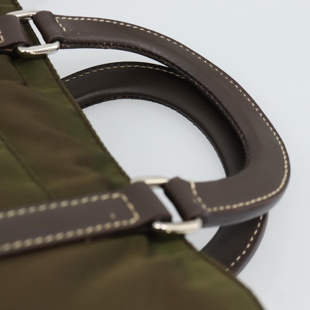 PRADA Hand Bag Nylon 2way Khaki Silver Auth 188309