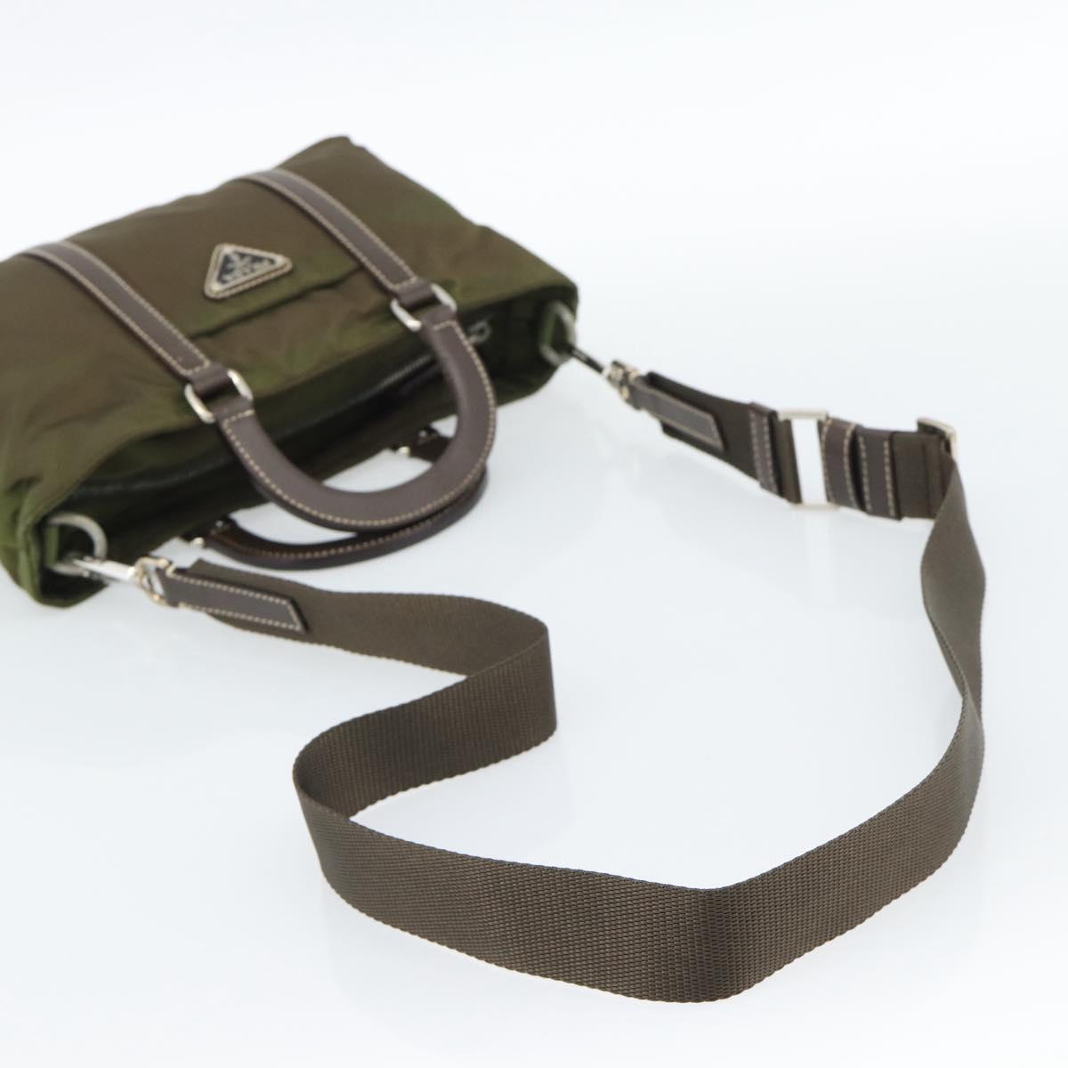 PRADA Hand Bag Nylon 2way Khaki Silver Auth 188309
