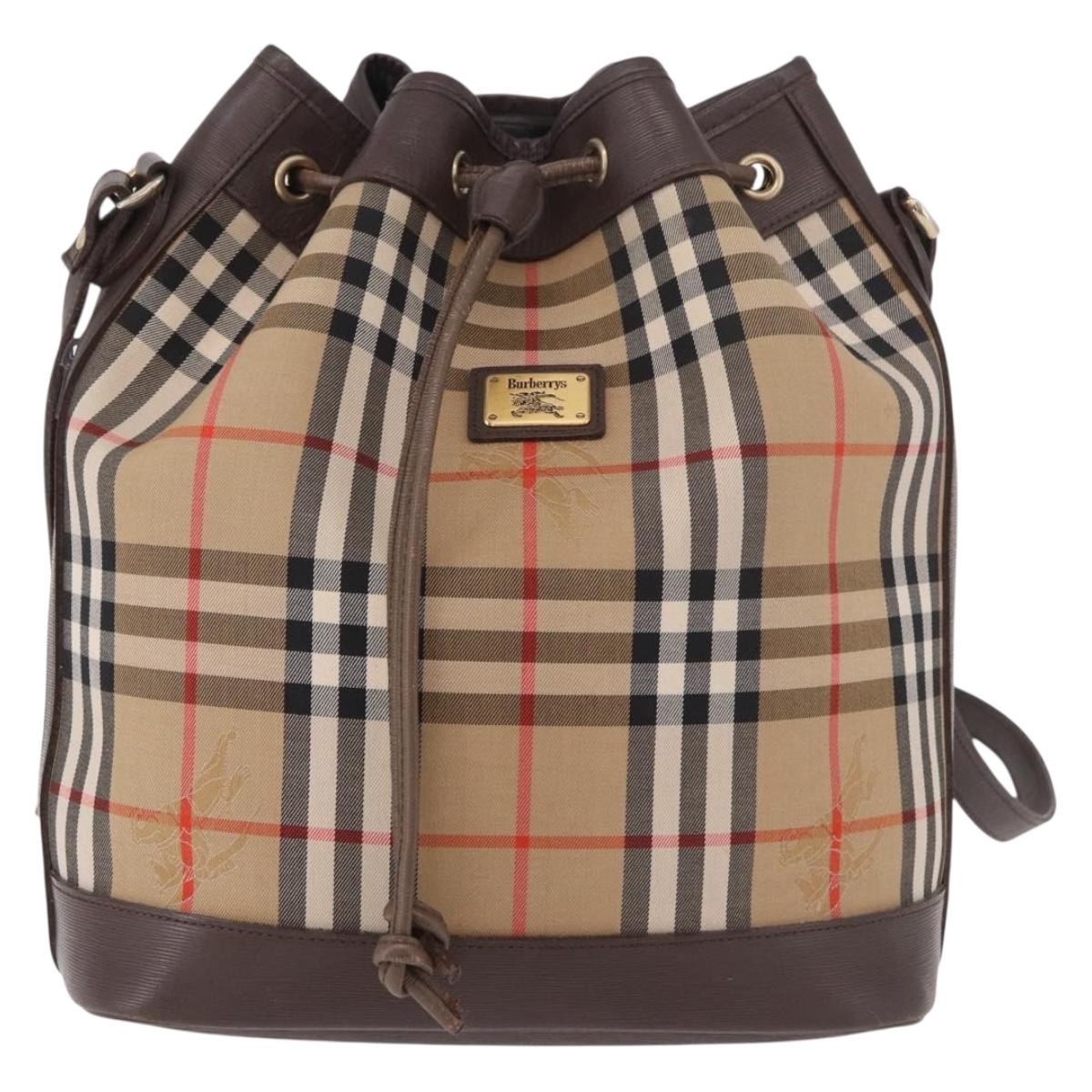 Burberrys Nova Check Shoulder Bag Canvas Beige Gold Auth 188310