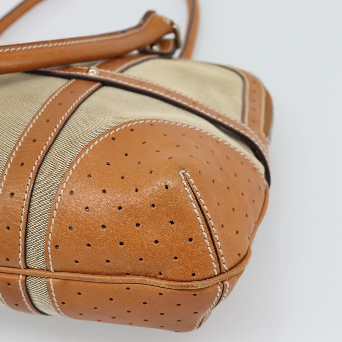 GUCCI Sherry Line Hand Bag Canvas Beige Silver 114887 Auth 188315
