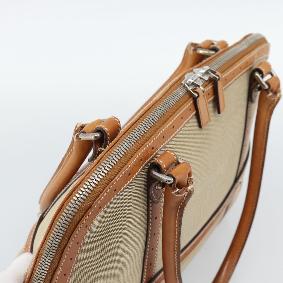 GUCCI Sherry Line Hand Bag Canvas Beige Silver 114887 Auth 188315